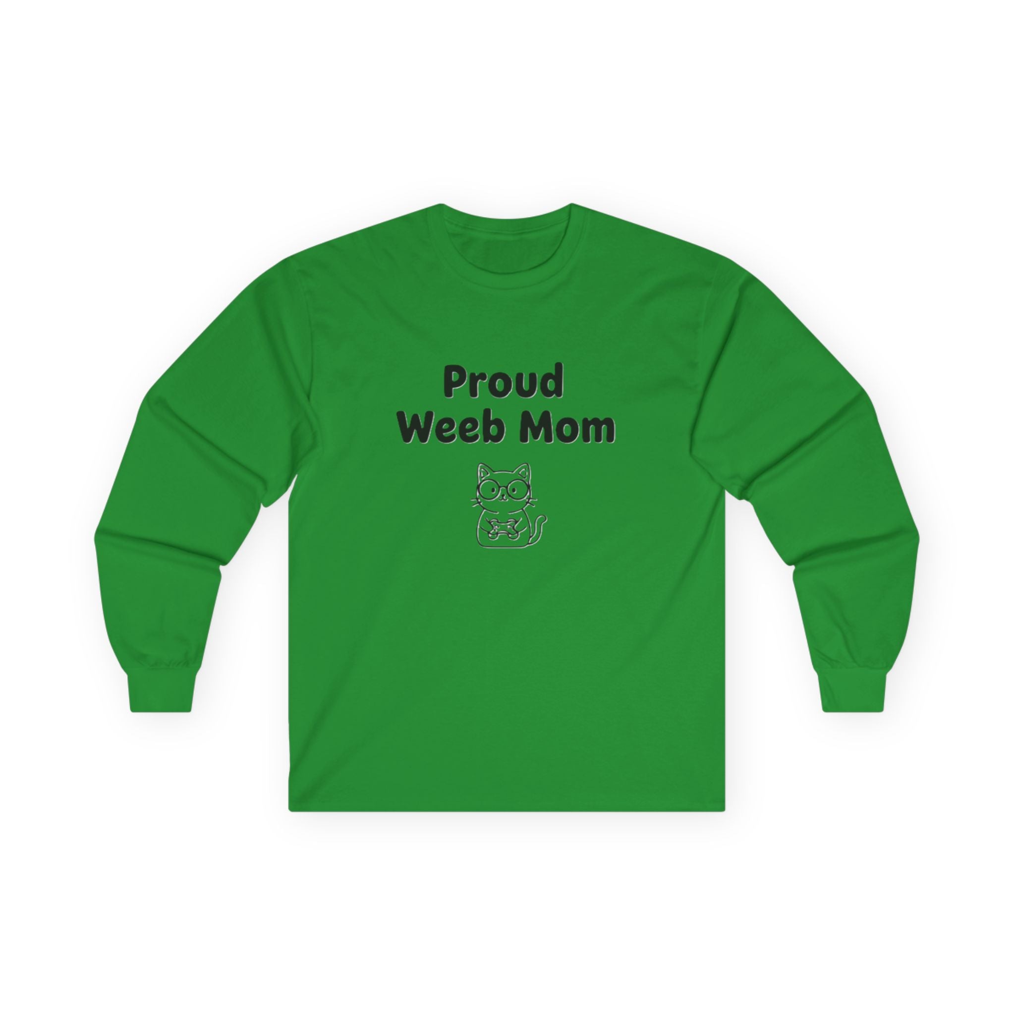 Long Sleeve Tee — "Proud Weeb Mom" Cute Anime Cat Graphic - Adult
