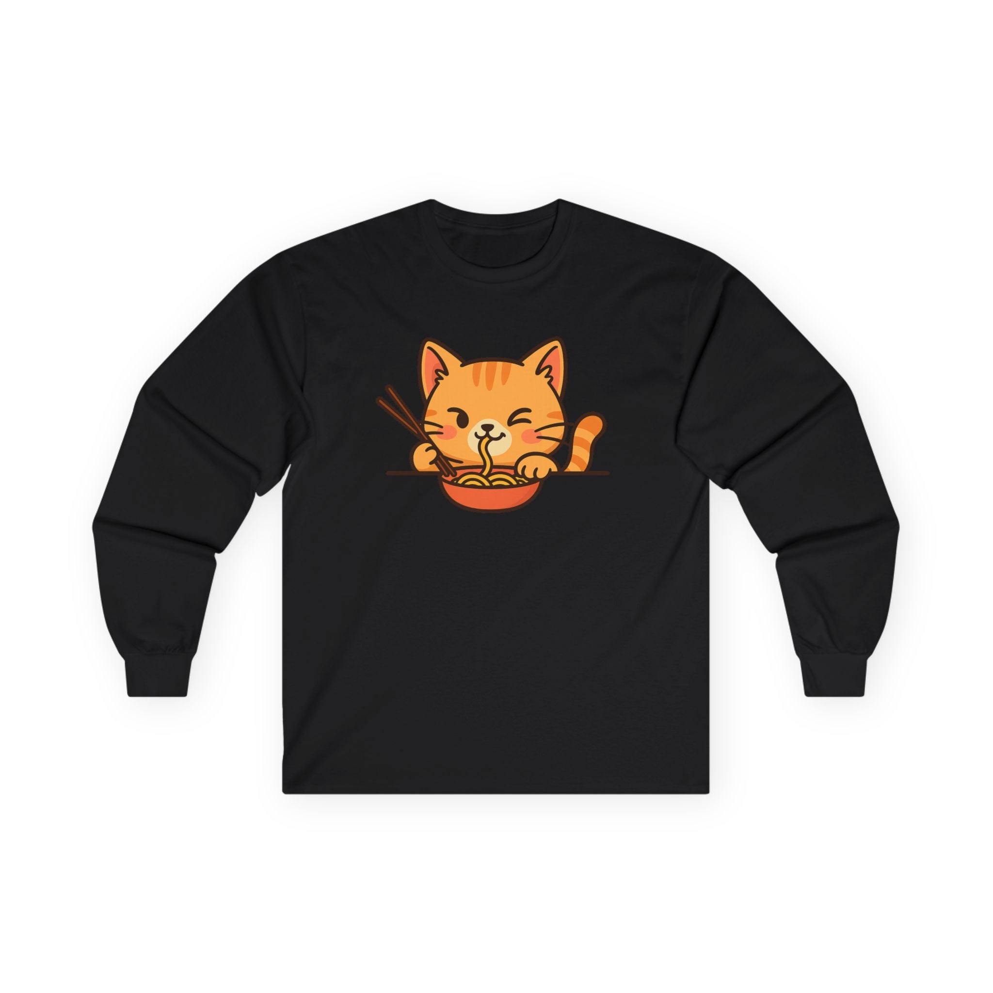 Cute Cat Eating Ramen Long Sleeve Tee - Adult