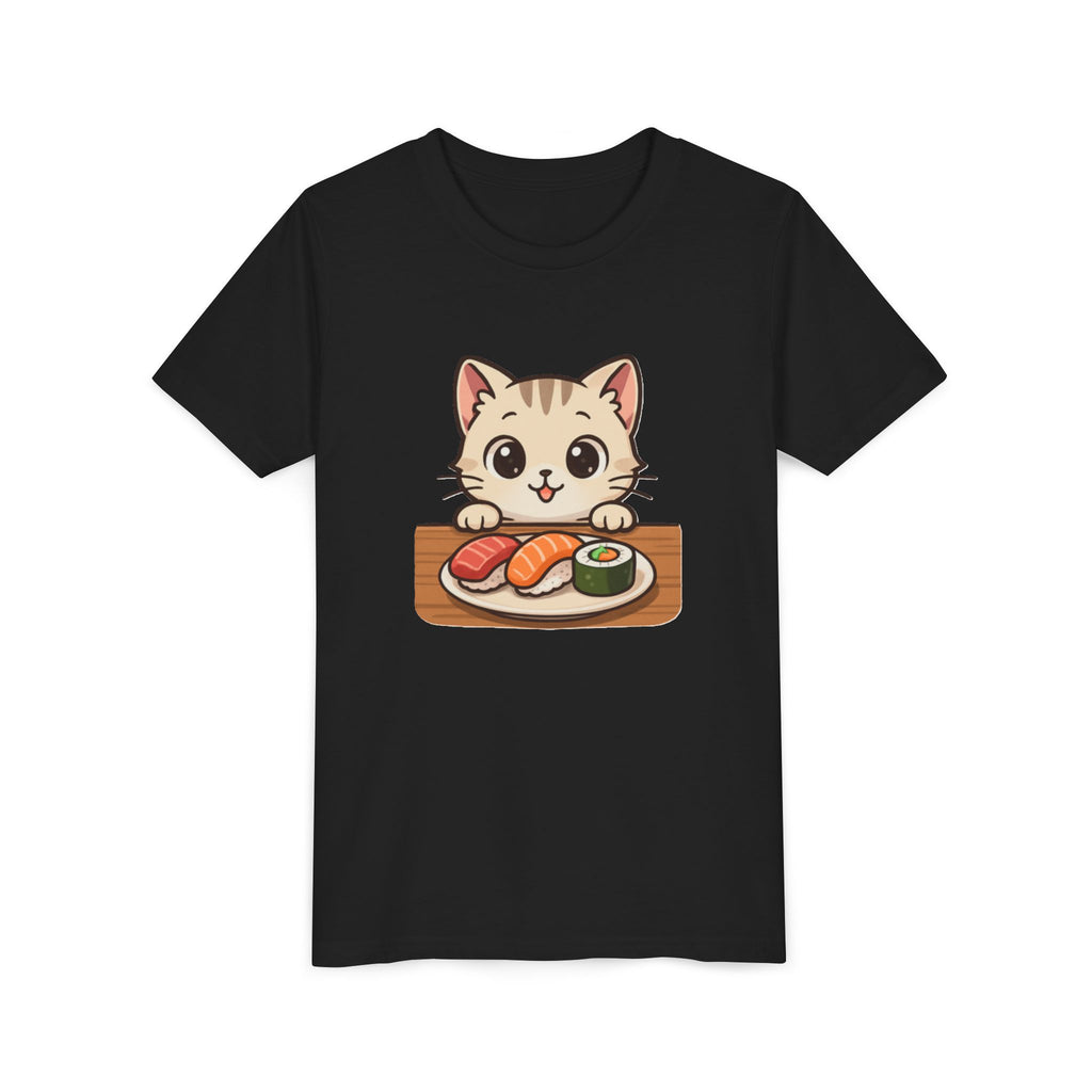 Kids Sushi Cat T-Shirt — Cute Kitty Eating Sushi Youth Tee