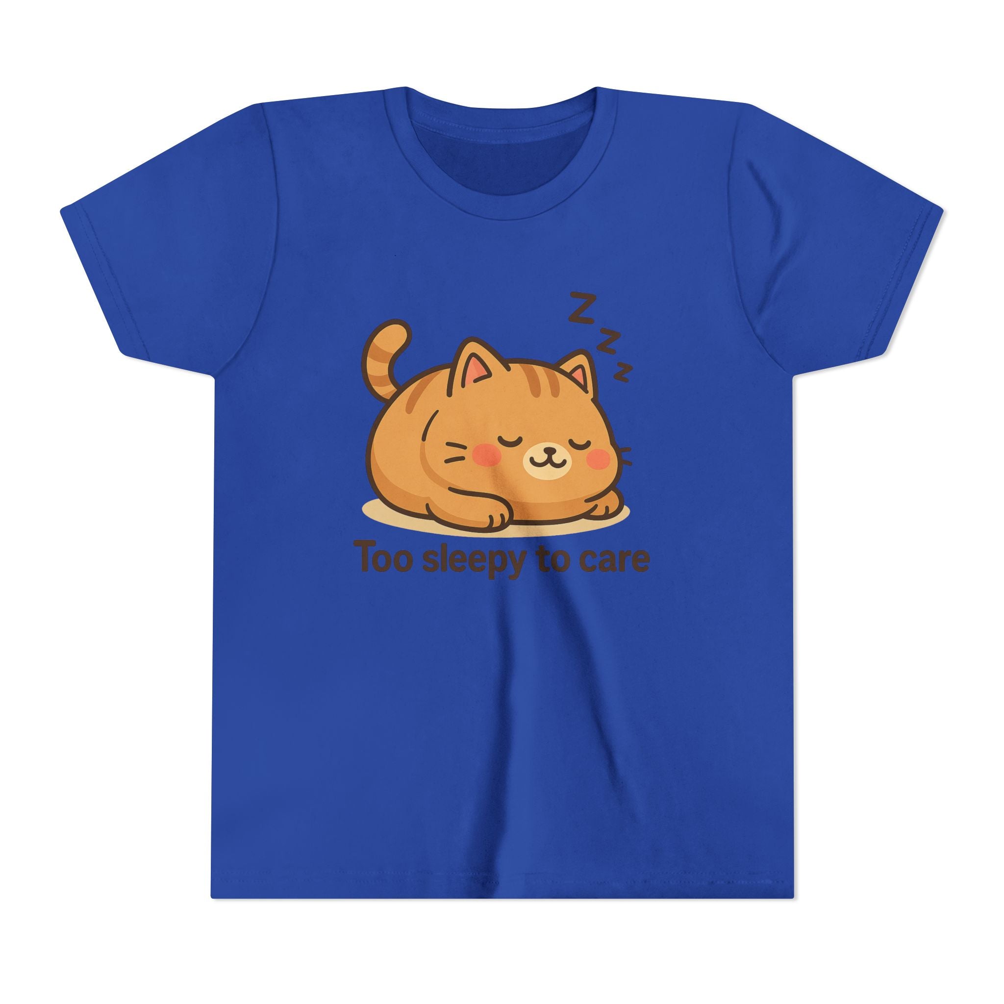 Youth Tee — Cute Sleeping Cat "Too Sleepy to Care" Graphic