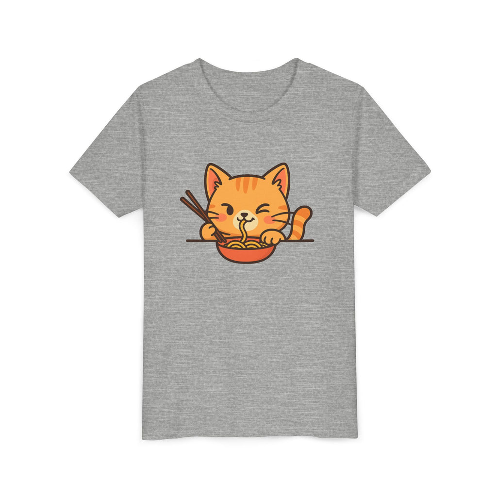Kids Cat Eating Ramen T-Shirt – Cute Anime Noodle Kitty Youth Tee - Kids