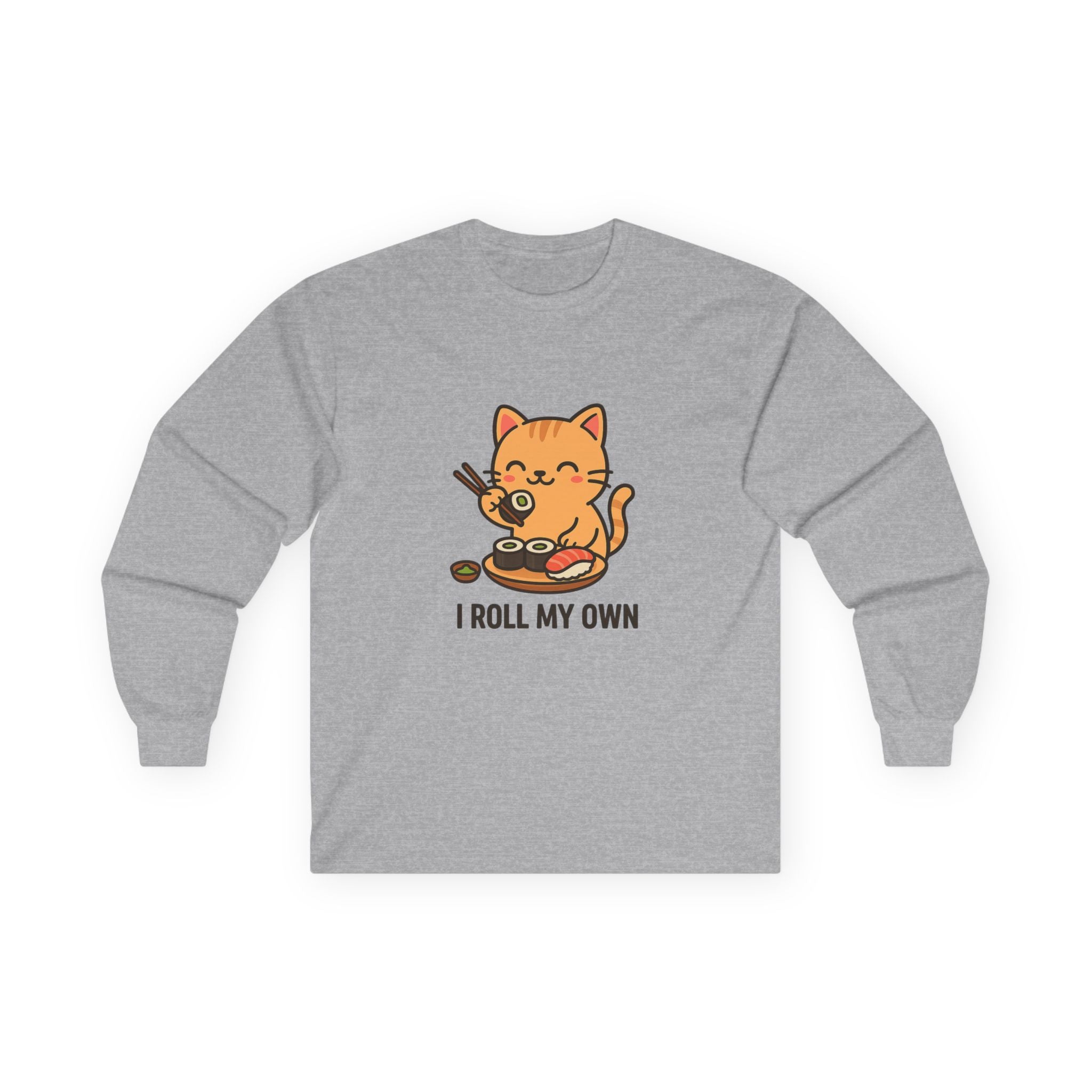 I Roll My Own Cat Sushi Long Sleeve Tee — Cute Kawaii Cat Rolling Sushi Shirt - Adult
