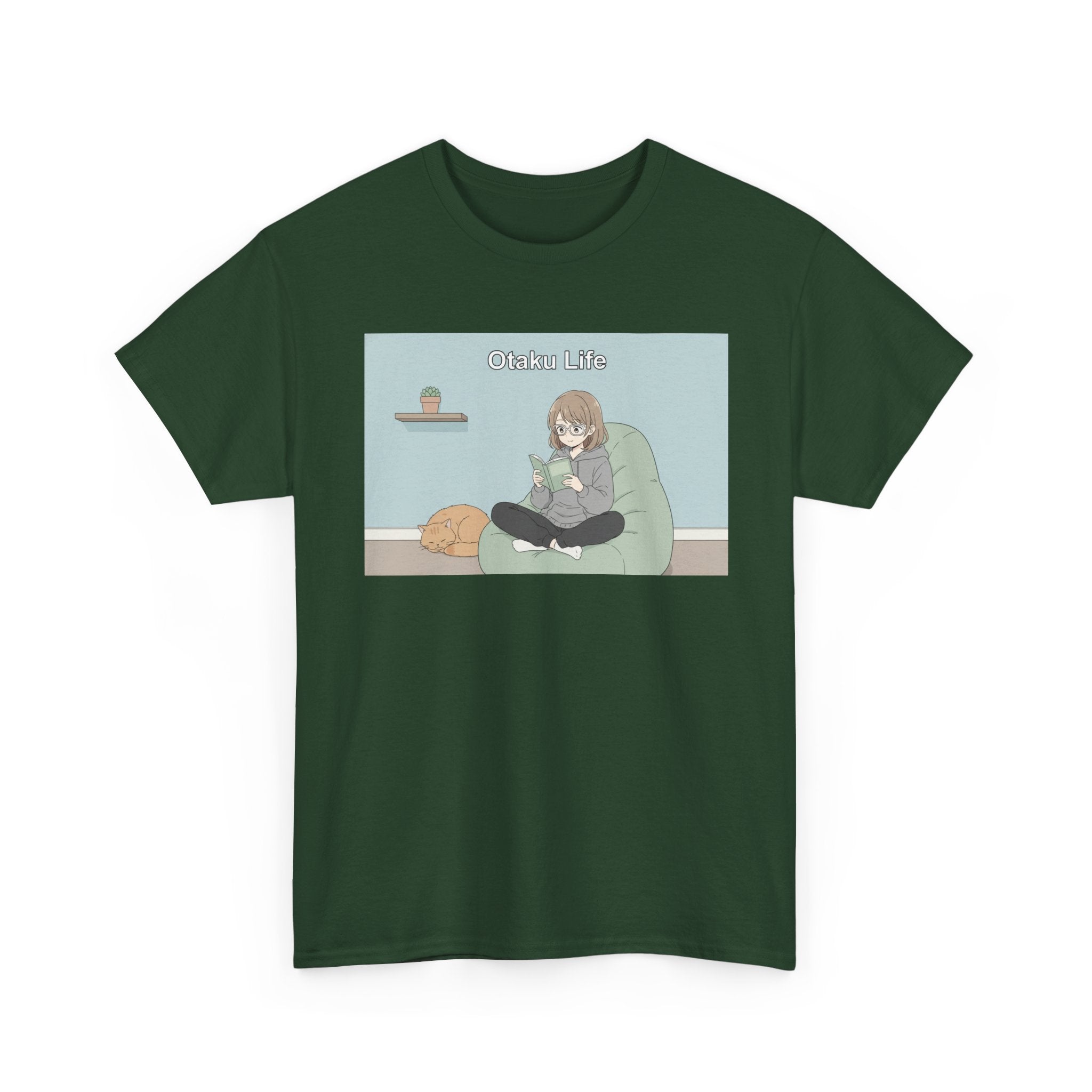 Cozy Cat Girl Otaku Long Sleeve Tee - 'Chill Vibes' Anime Girl Relaxing Graphic T-Shirt