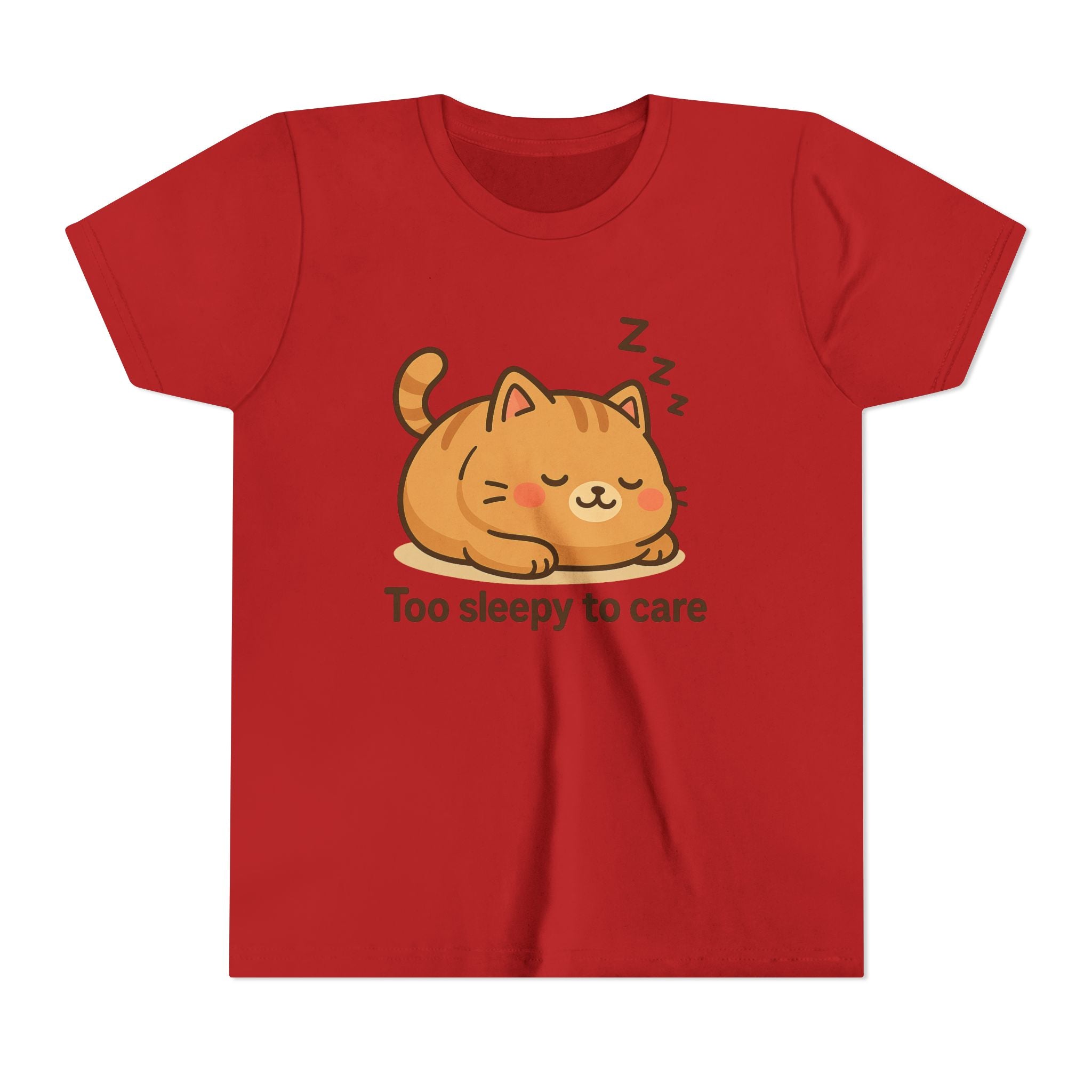 Youth Tee — Cute Sleeping Cat "Too Sleepy to Care" Graphic