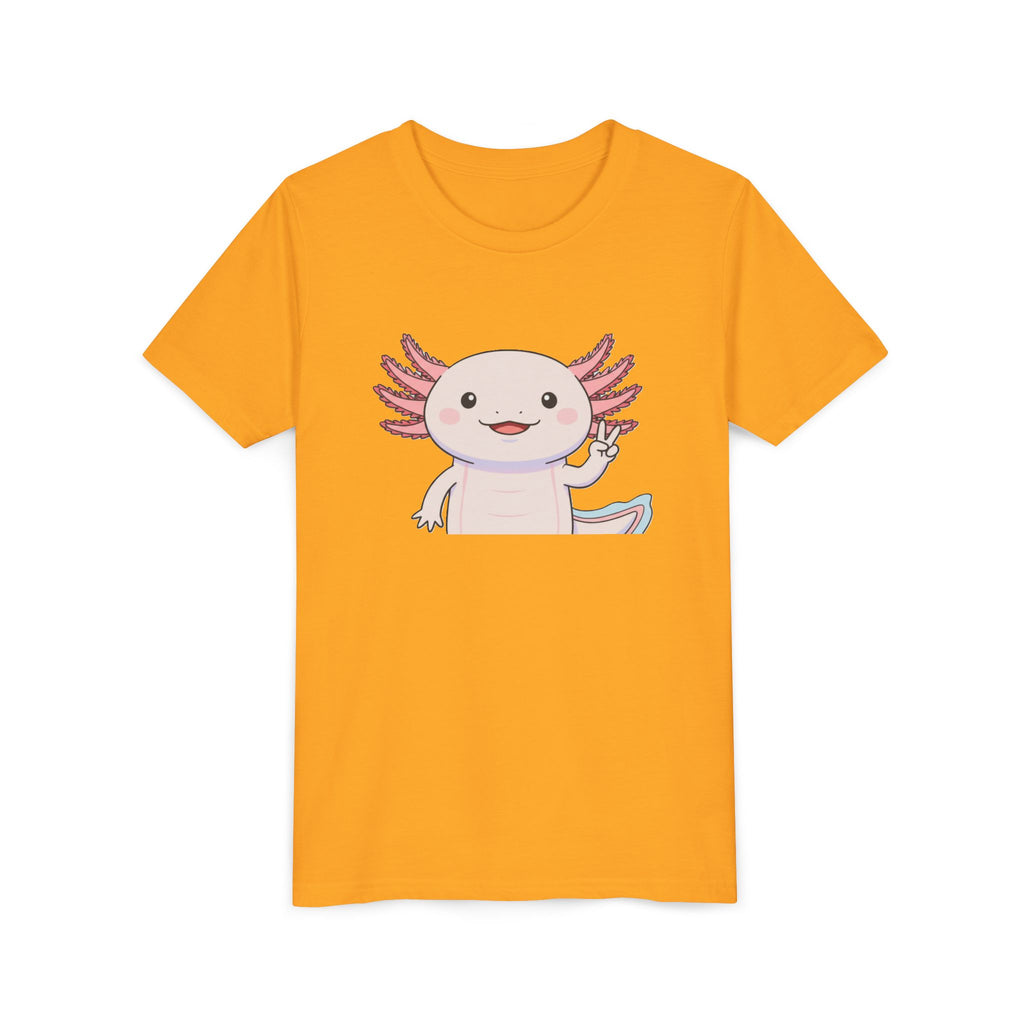 Kids Axolotl Throwing Peace Graphic Tee — Cute Pink Axolotl Salamander Youth T-Shirt - Kids