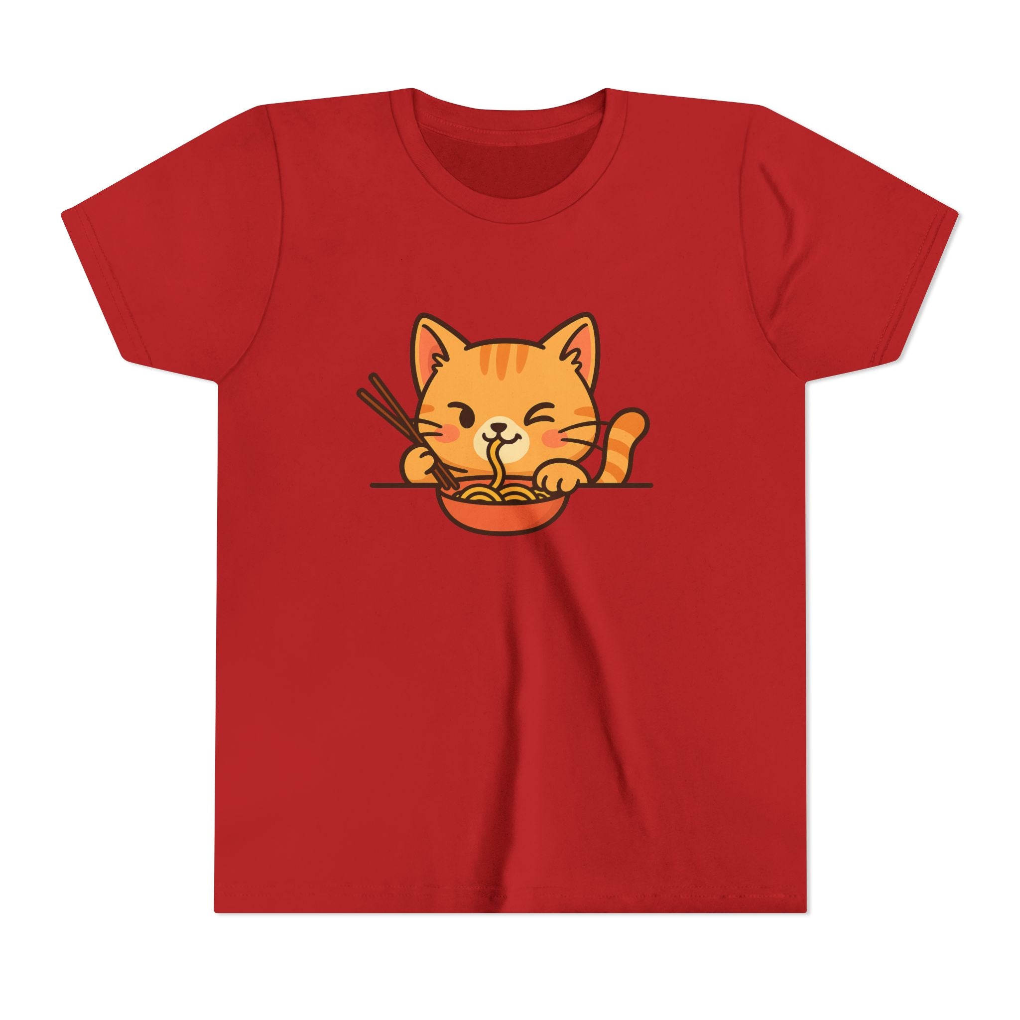 Kids Cat Eating Ramen T-Shirt – Cute Anime Noodle Kitty Youth Tee - Kids