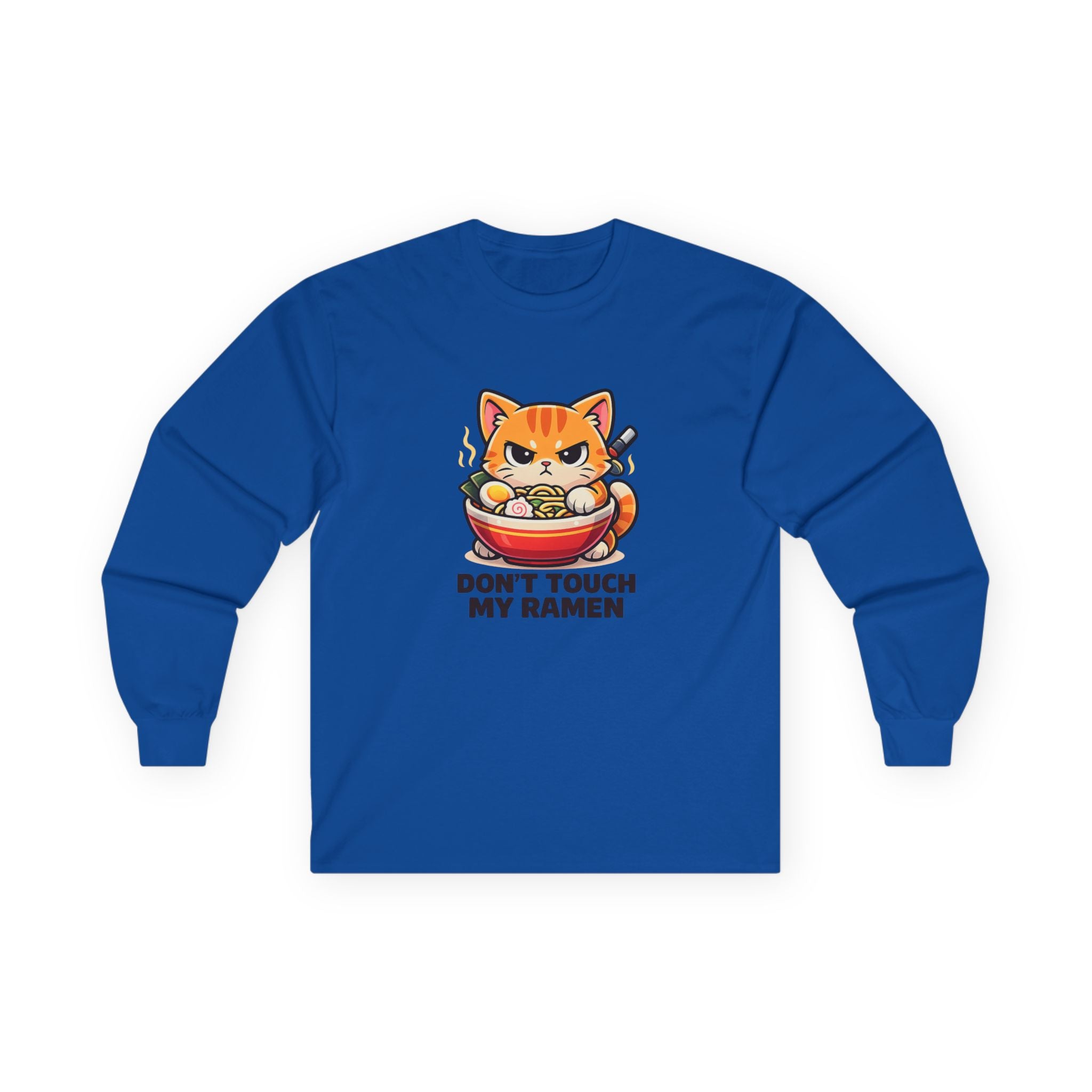 Don't Touch My Ramen Long Sleeve Tee — Cute Angry Cat Ramen Shirt for Anime & Food Lovers - Adult