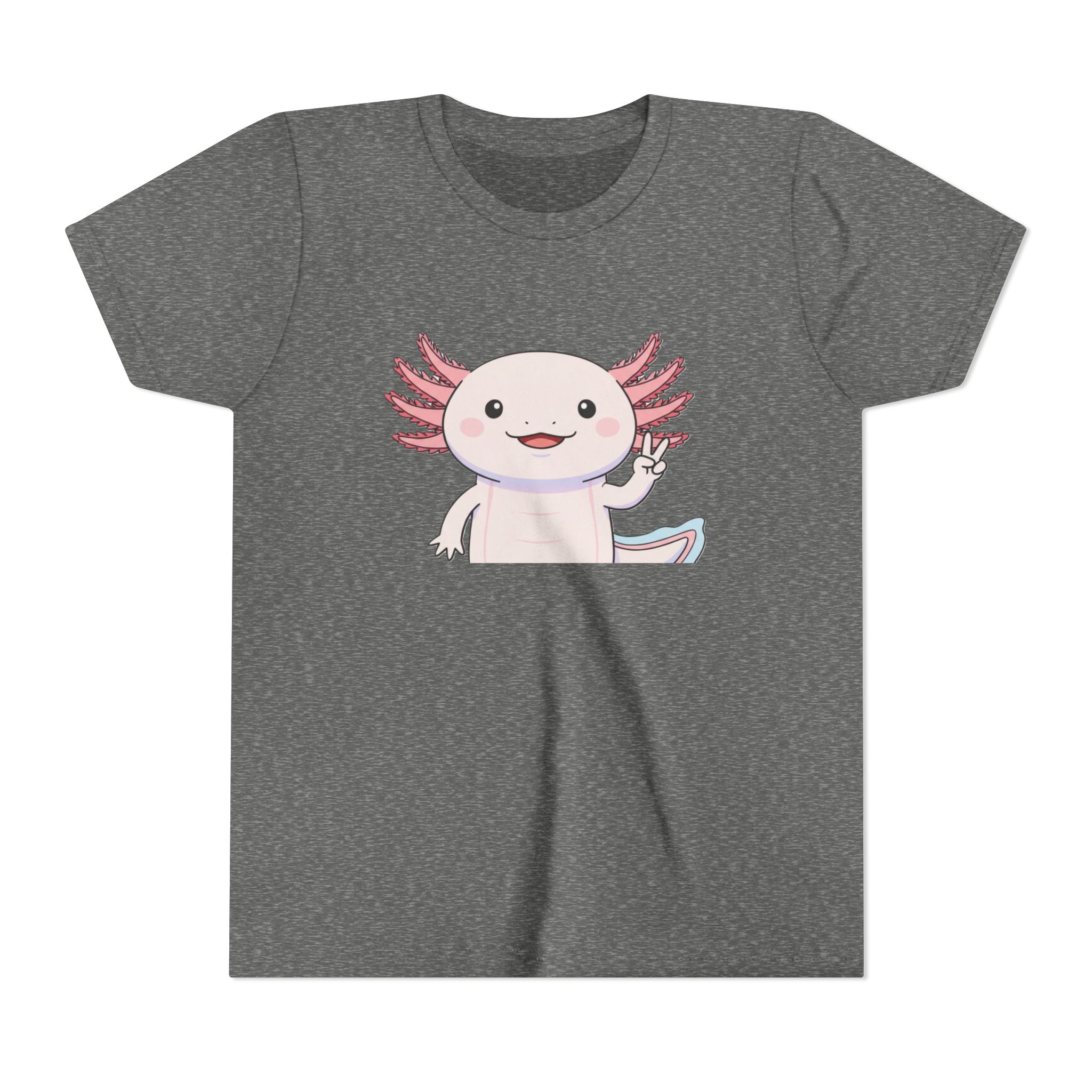 Kids Axolotl Throwing Peace Graphic Tee — Cute Pink Axolotl Salamander Youth T-Shirt - Kids