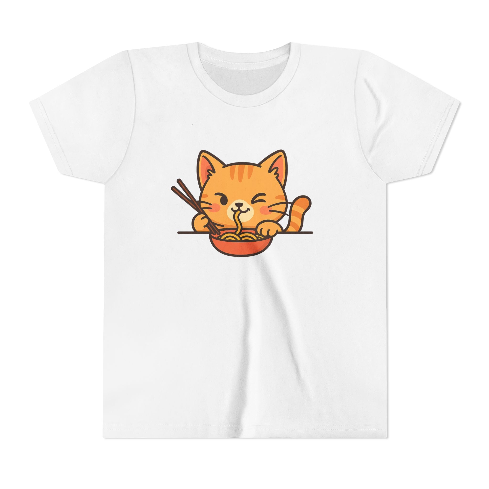 Kids Cat Eating Ramen T-Shirt – Cute Anime Noodle Kitty Youth Tee - Kids