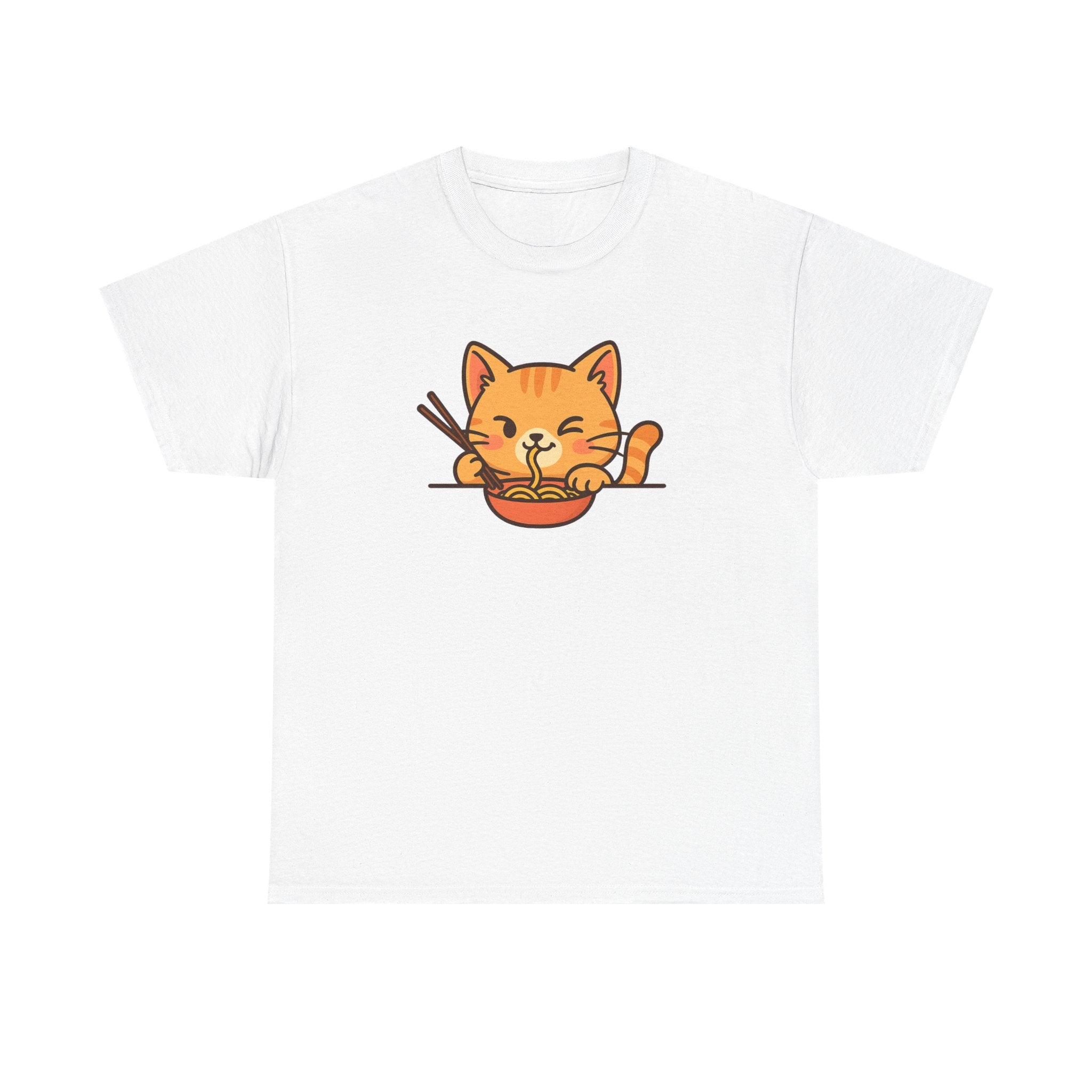 Cute Cat Eating Ramen T-Shirt — Kawaii Kitty Noodle Tee - Adult