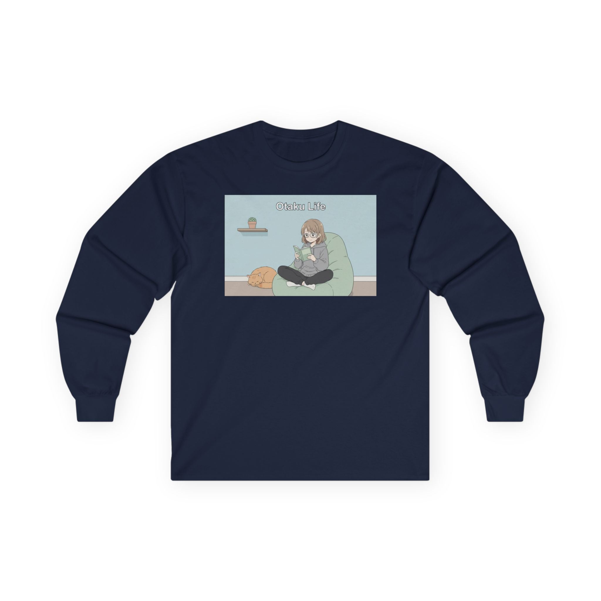 Cozy Cat Girl Otaku Long Sleeve Tee — "Cuddle Time" Anime Lounge Shirt - Adult