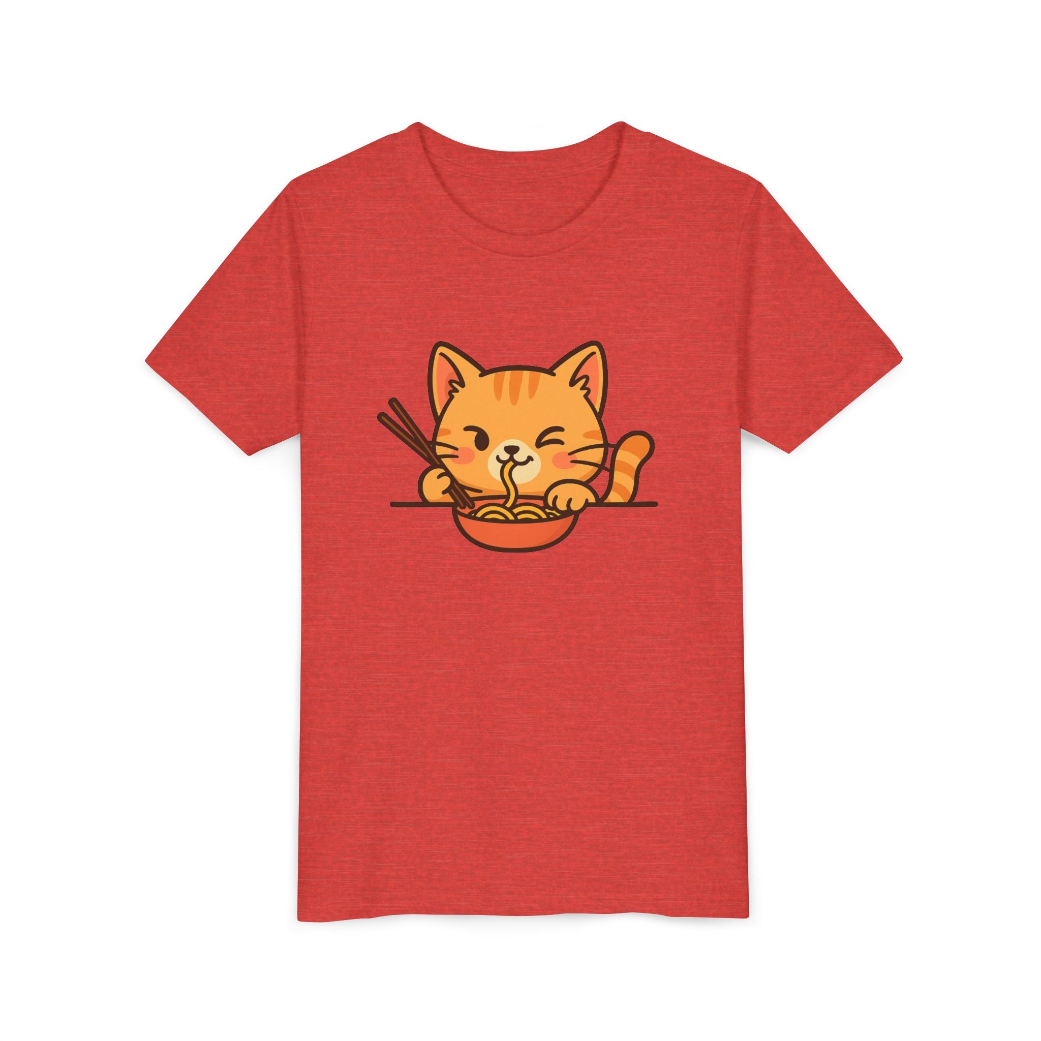 Kids Cat Eating Ramen T-Shirt – Cute Anime Noodle Kitty Youth Tee - Kids
