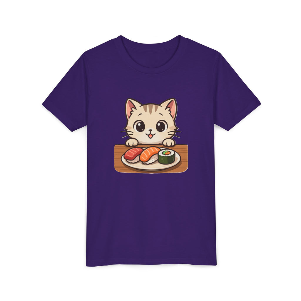 Kids Sushi Cat T-Shirt — Cute Kitty Eating Sushi Youth Tee