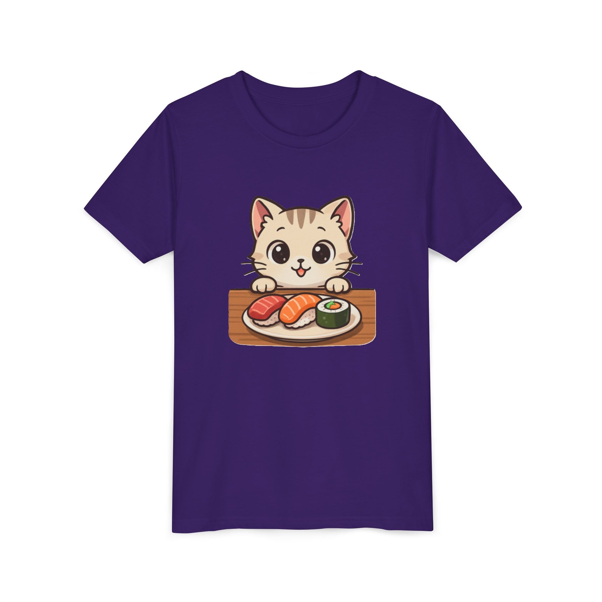 Kids Sushi Cat T-Shirt — Cute Kitty Eating Sushi Youth Tee