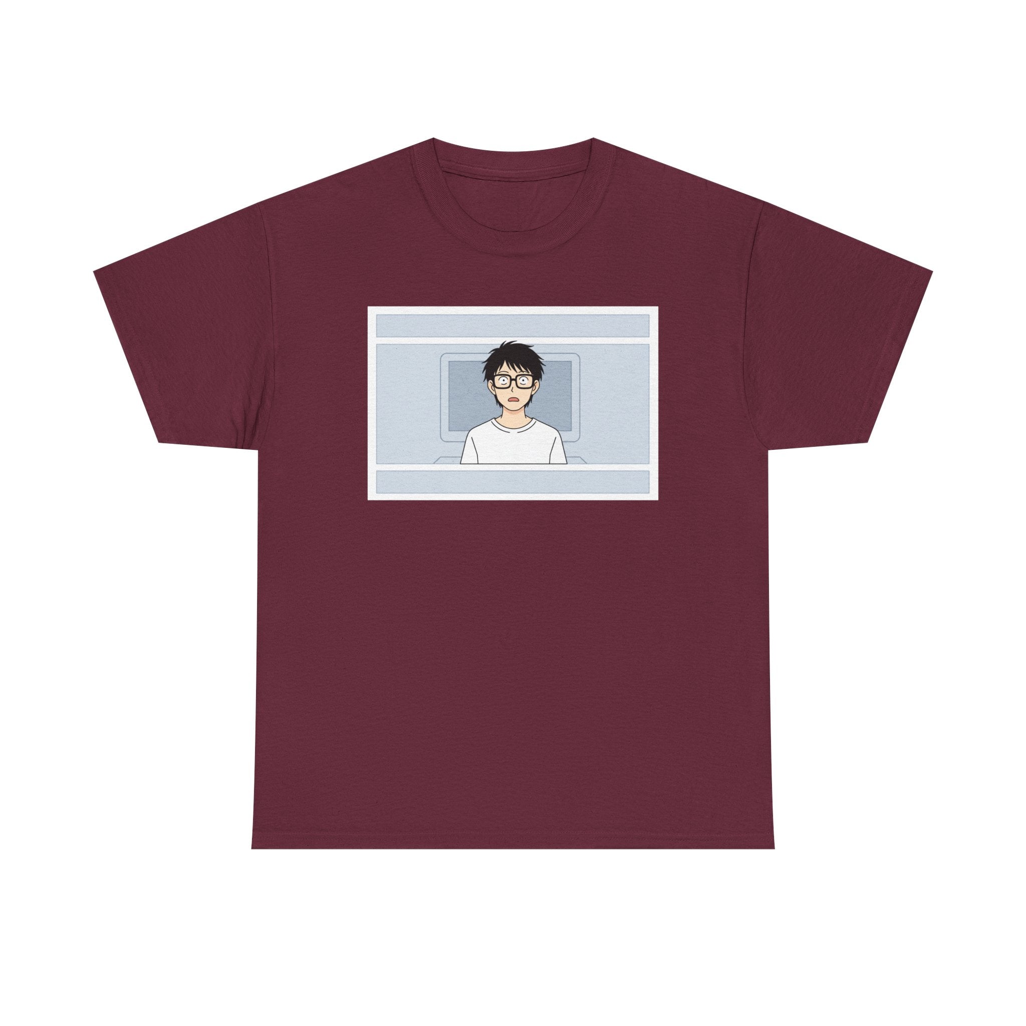 Clueless Otaku Minimalist Anime Guy Graphic Tee — Soft White Casual Shirt - Adult