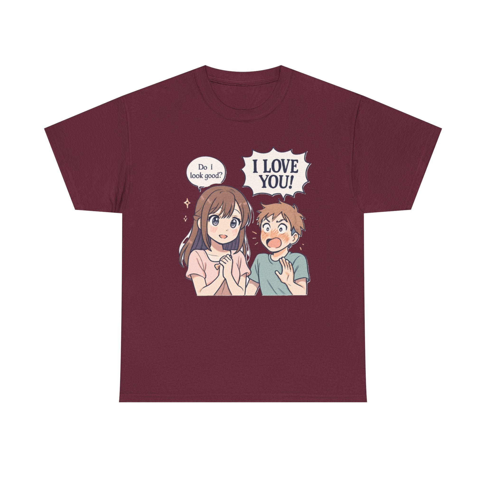 Anime Couple T‑Shirt — "Do I look good?" / "I Love You!" Cute Romance Tee - Adult