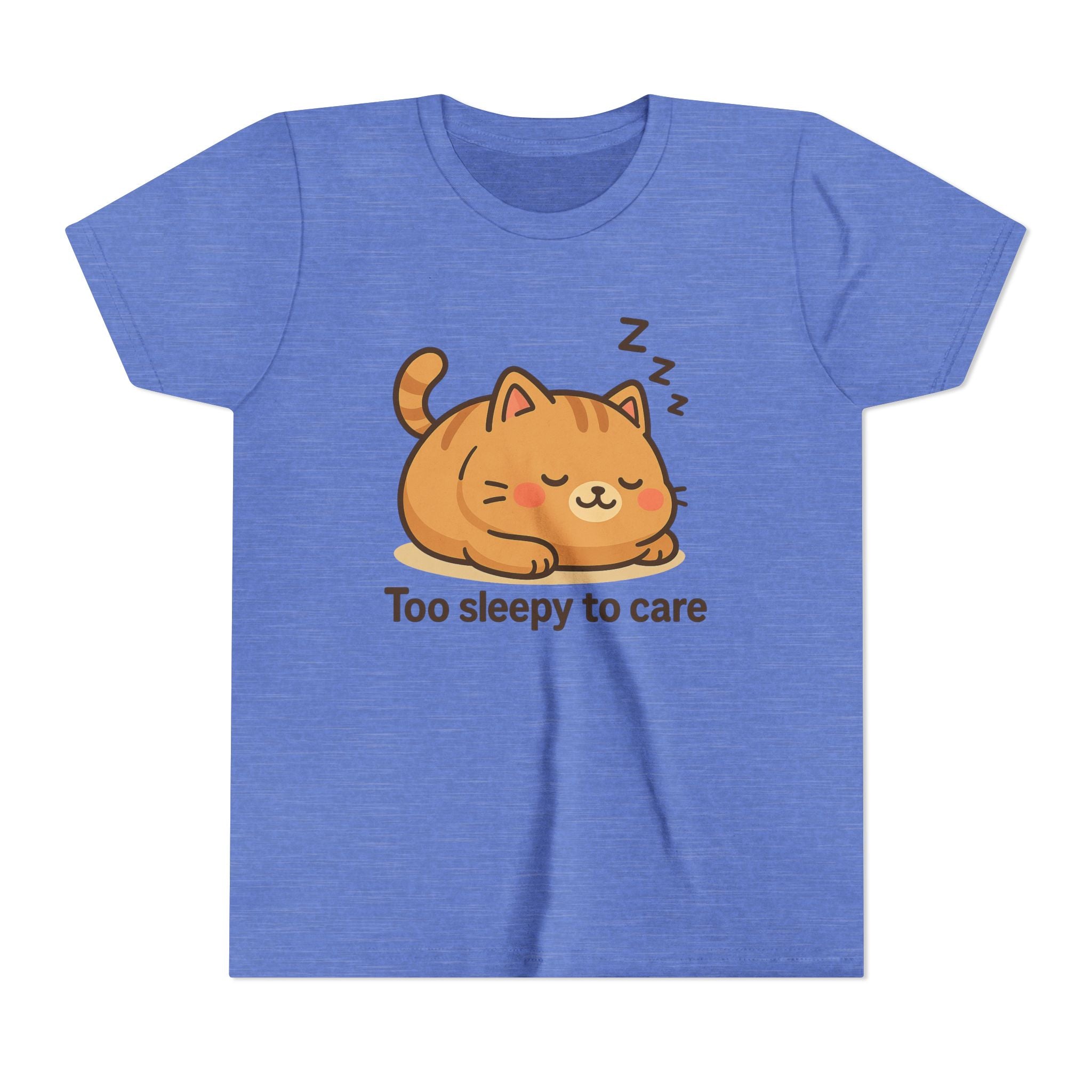 Youth Tee — Cute Sleeping Cat "Too Sleepy to Care" Graphic