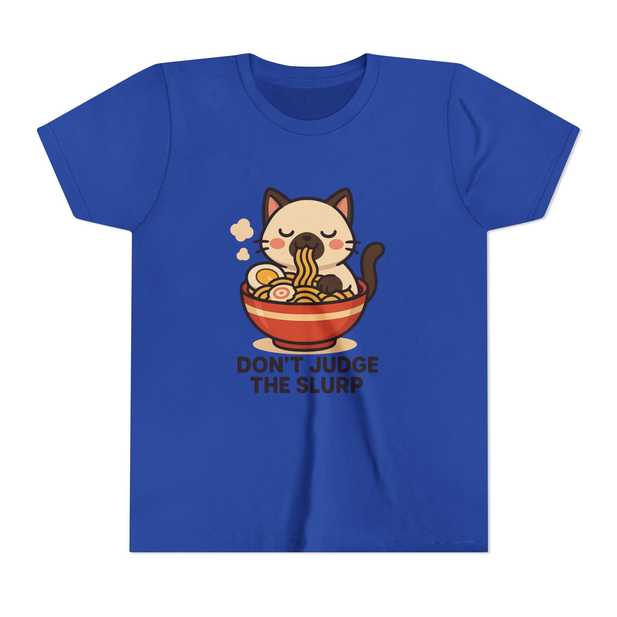 Youth Tee — Cute Cat Eating Ramen 'Don't Judge The Slurp' Graphic Shirt