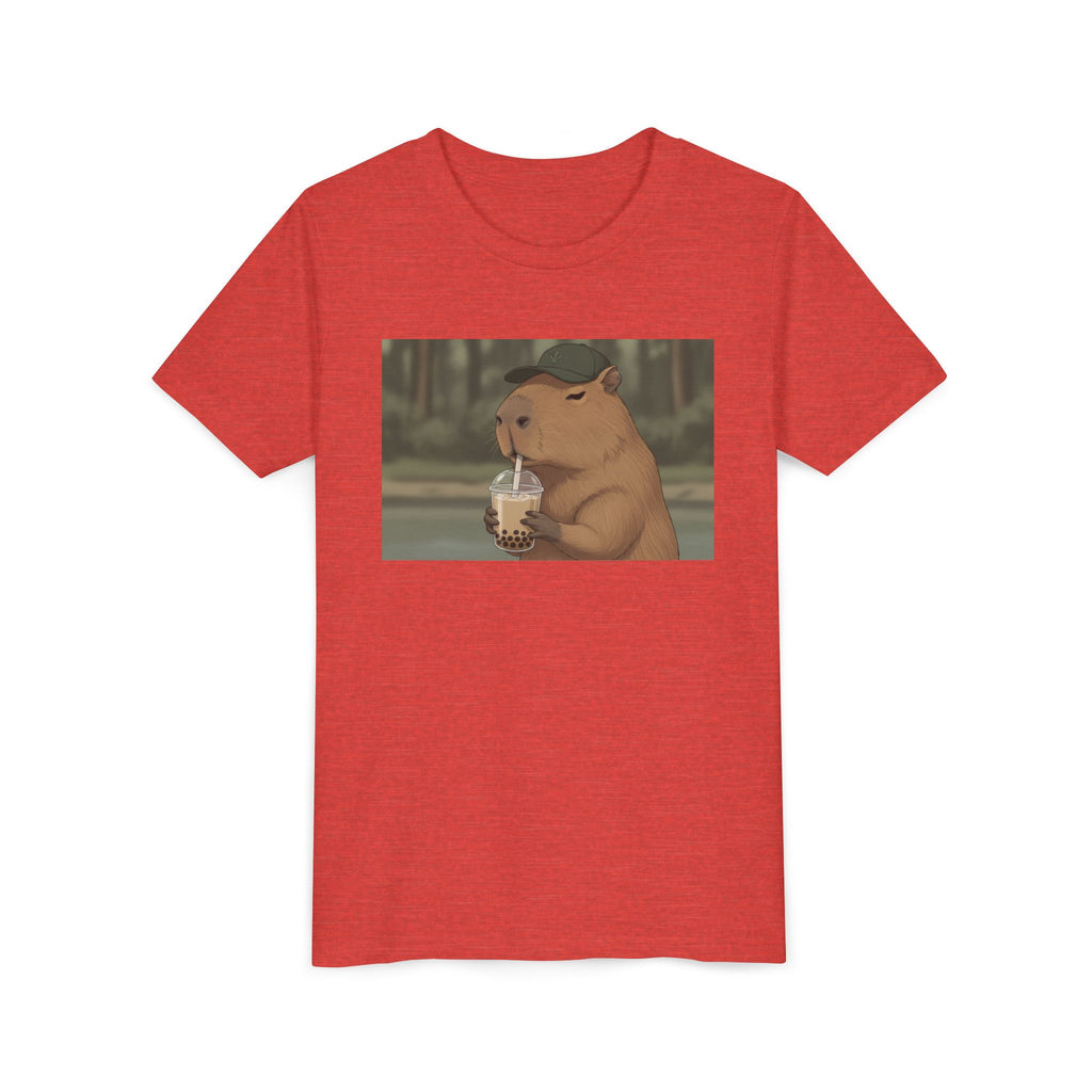 Capybara Drinking Boba Tea Youth Tee — Cute Kawaii Bubble Shirt for Kids - Kids