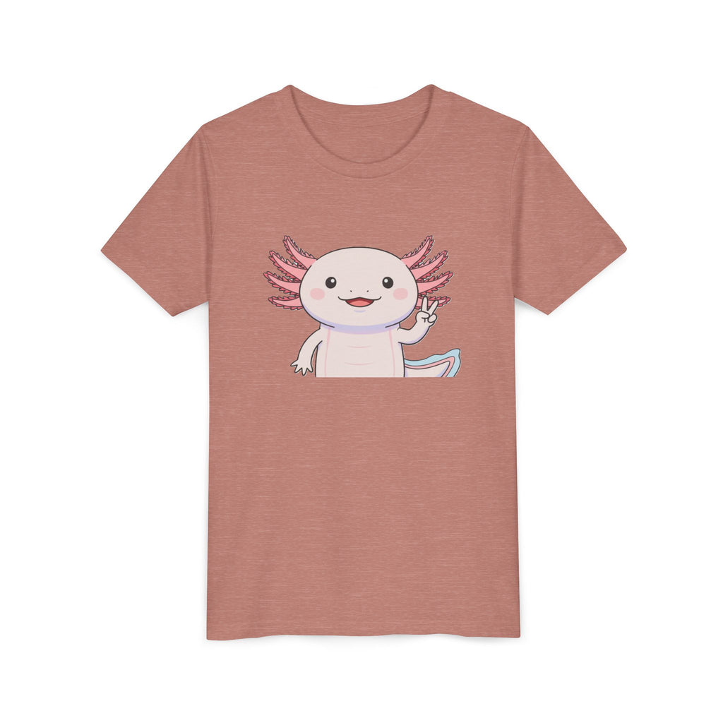 Kids Axolotl Throwing Peace Graphic Tee — Cute Pink Axolotl Salamander Youth T-Shirt - Kids
