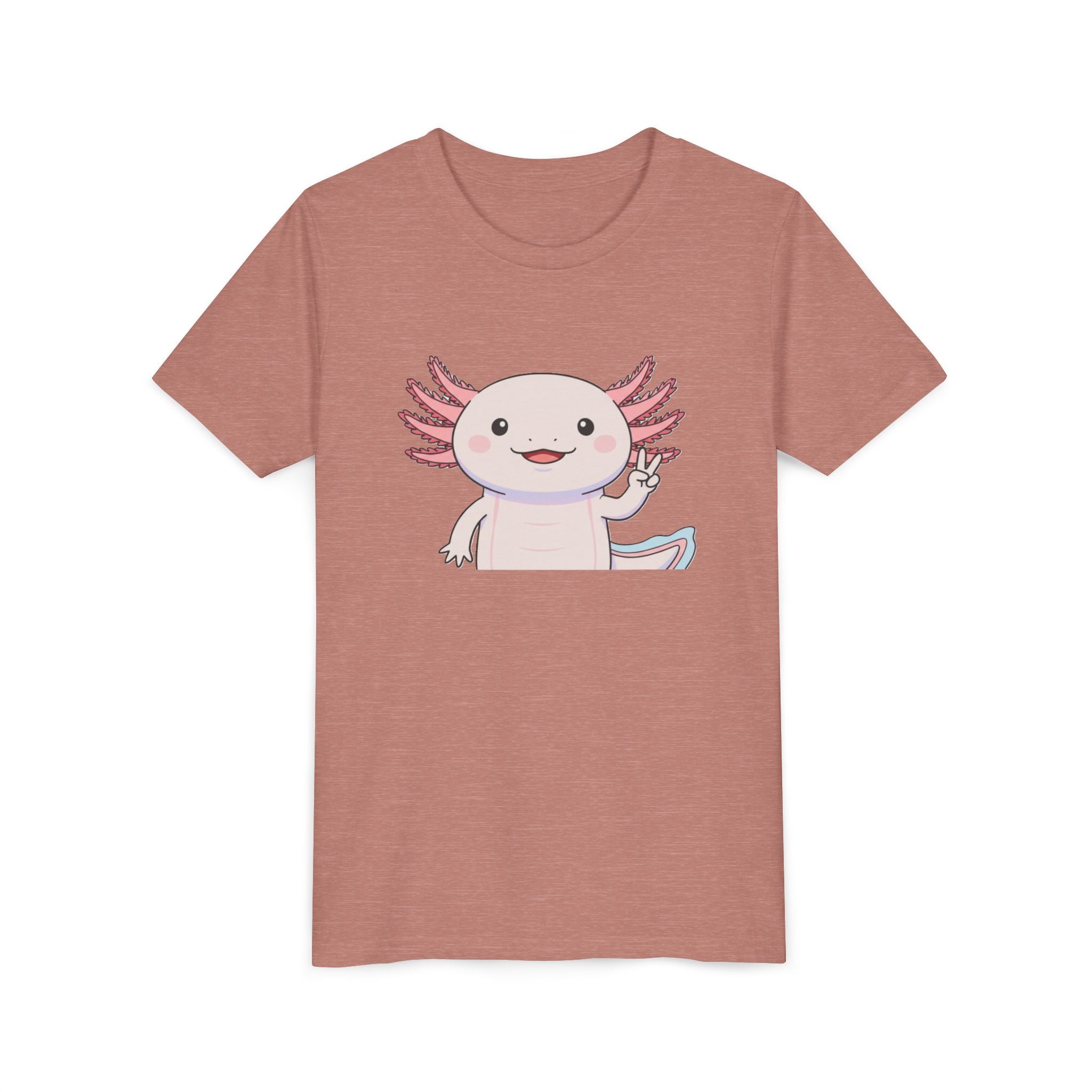 Kids Axolotl Throwing Peace Graphic Tee — Cute Pink Axolotl Salamander Youth T-Shirt - Kids