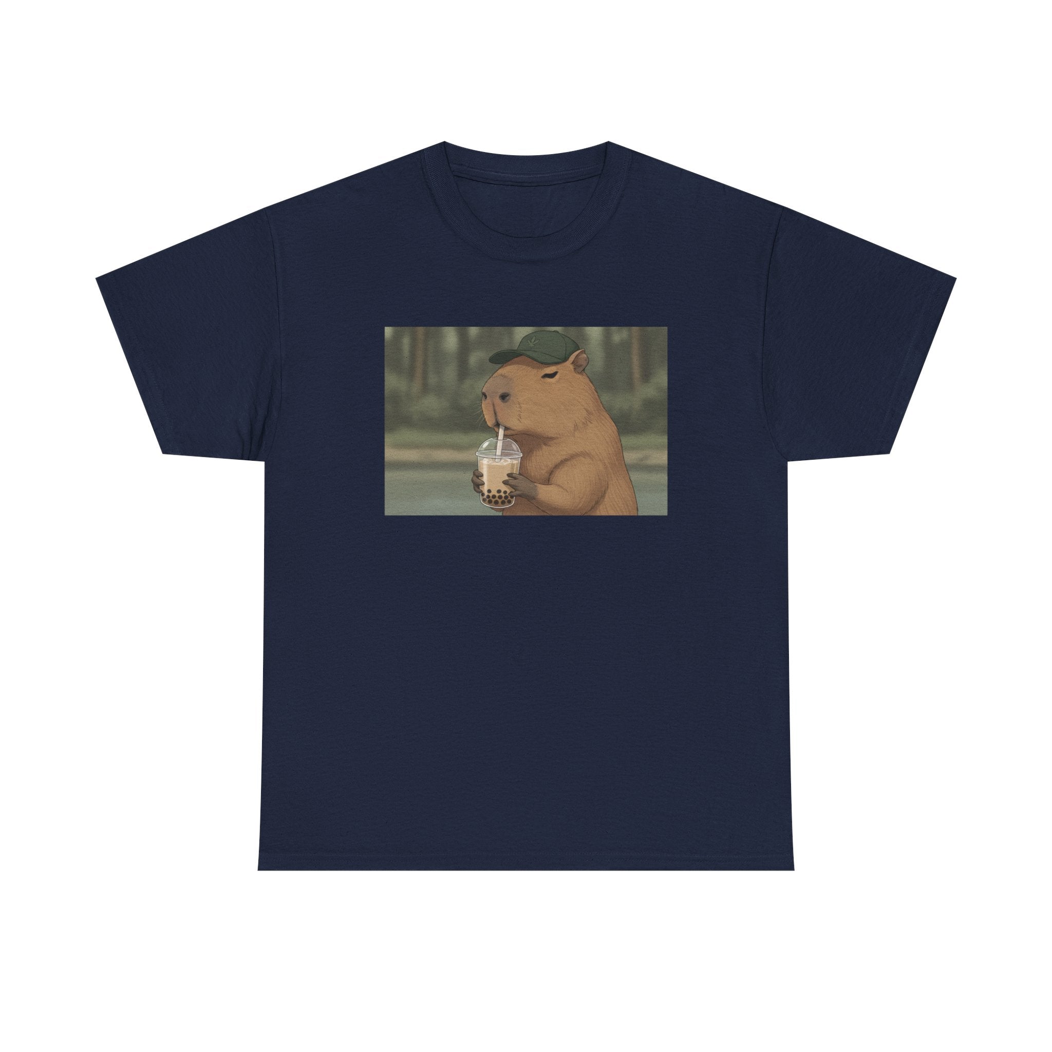Capybara Drinking Boba T‑Shirt — Cute Cartoon Bubble Tea Tee - Adult