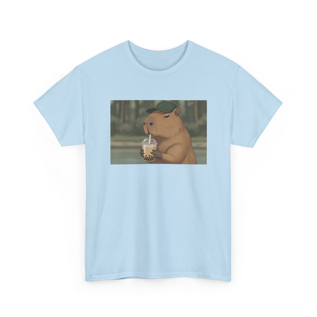 Capybara Drinking Boba T‑Shirt — Cute Cartoon Bubble Tea Tee - Adult