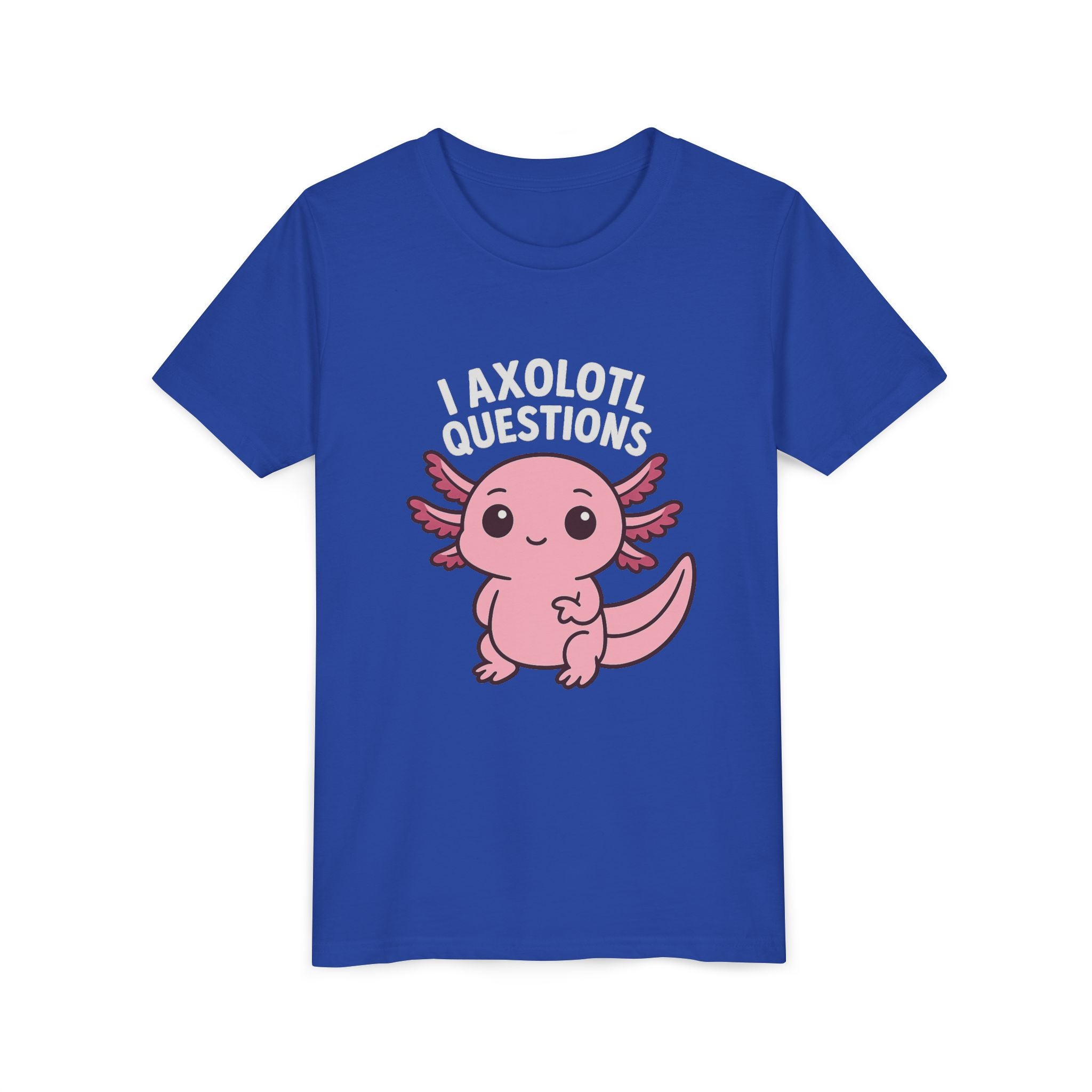 Youth Tee — Cute Pink Axolotl “Axolotl Questions” Kids Shirt