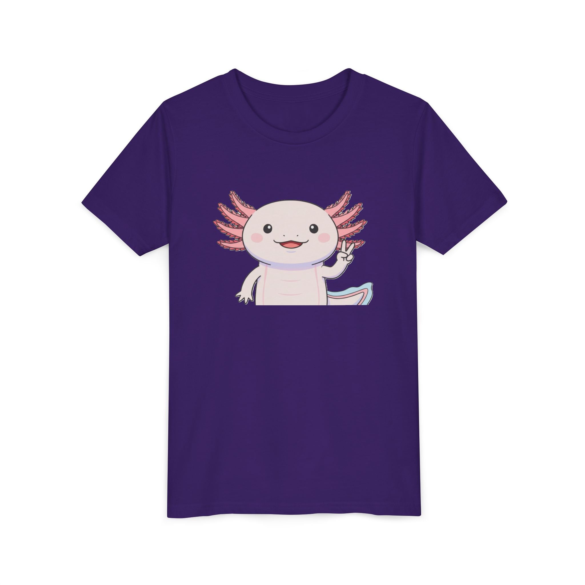 Kids Axolotl Throwing Peace Graphic Tee — Cute Pink Axolotl Salamander Youth T-Shirt - Kids