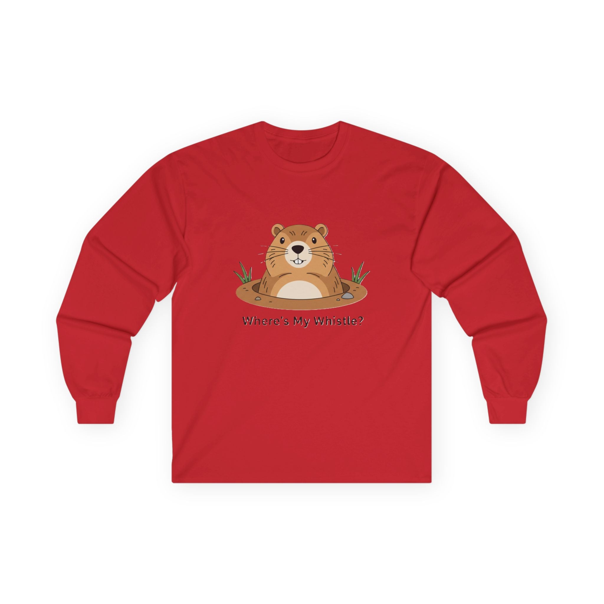 Groundhog 'Where's My Whistle?' Long Sleeve Whistle Pig Tee - Adult