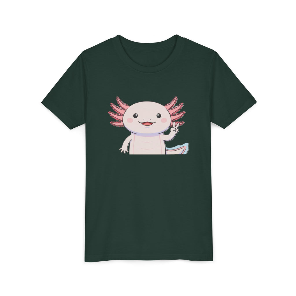 Kids Axolotl Throwing Peace Graphic Tee — Cute Pink Axolotl Salamander Youth T-Shirt - Kids