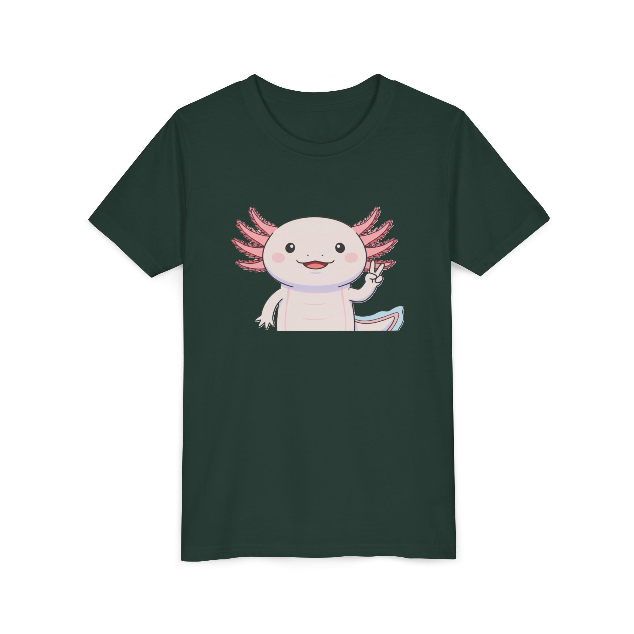 Kids Axolotl Throwing Peace Graphic Tee — Cute Pink Axolotl Salamander Youth T-Shirt - Kids