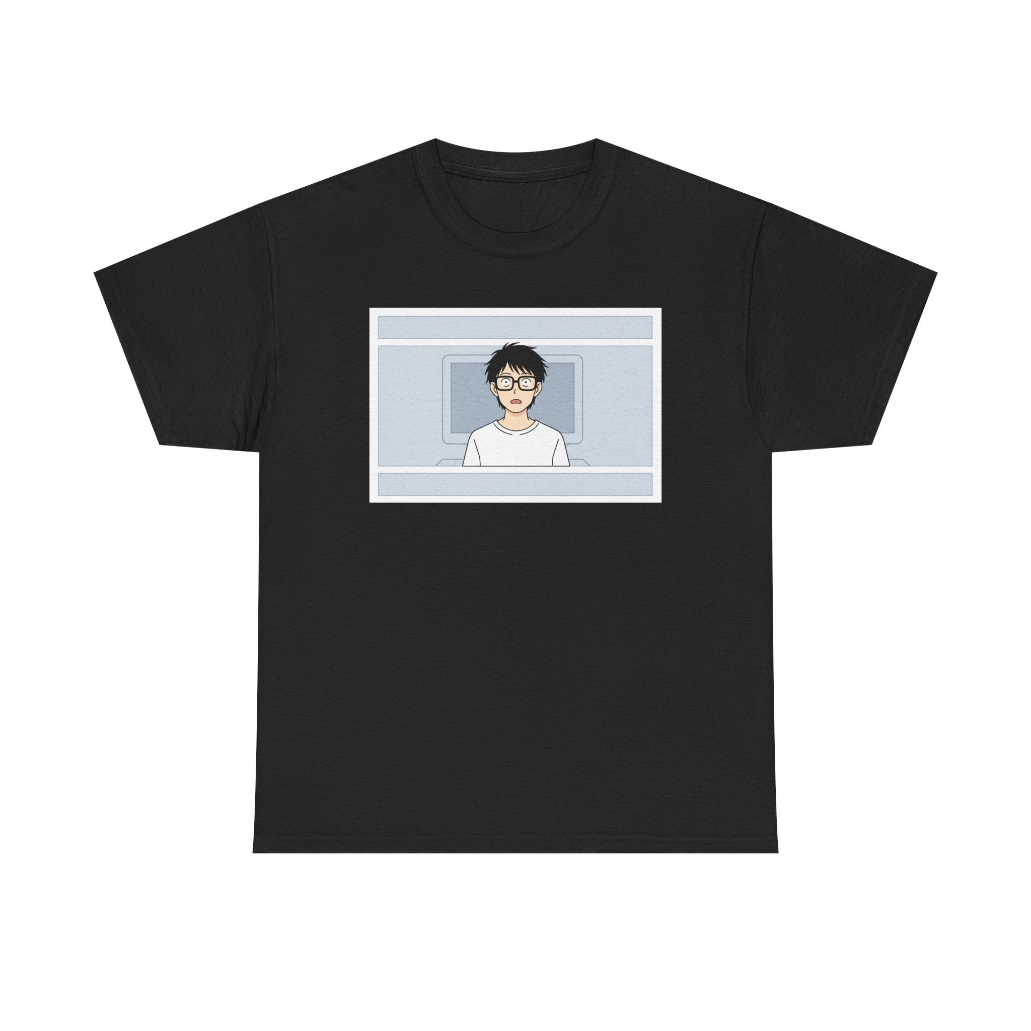 Clueless Otaku Minimalist Anime Guy Graphic Tee — Soft White Casual Shirt - Adult