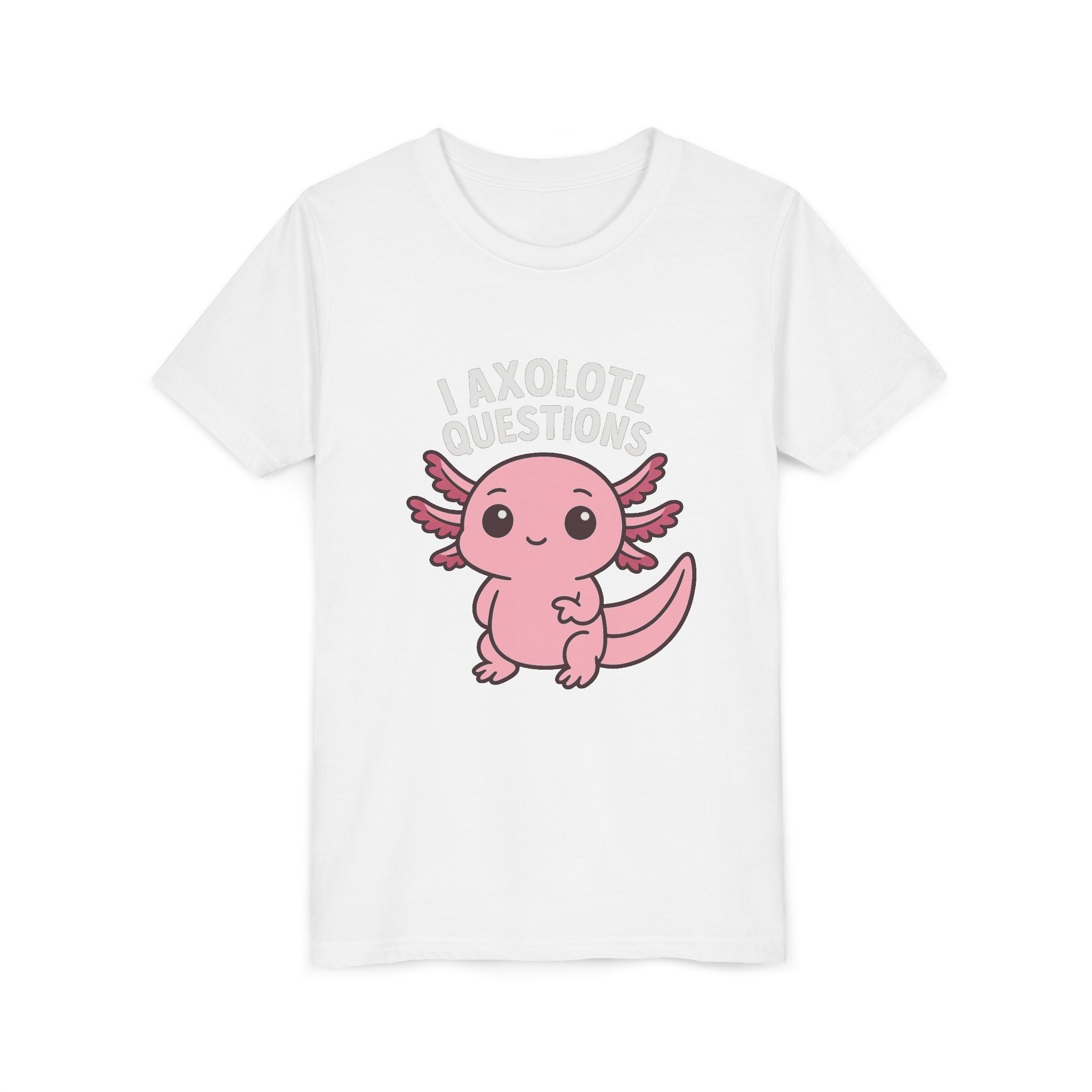 Youth Tee — Cute Pink Axolotl “Axolotl Questions” Kids Shirt