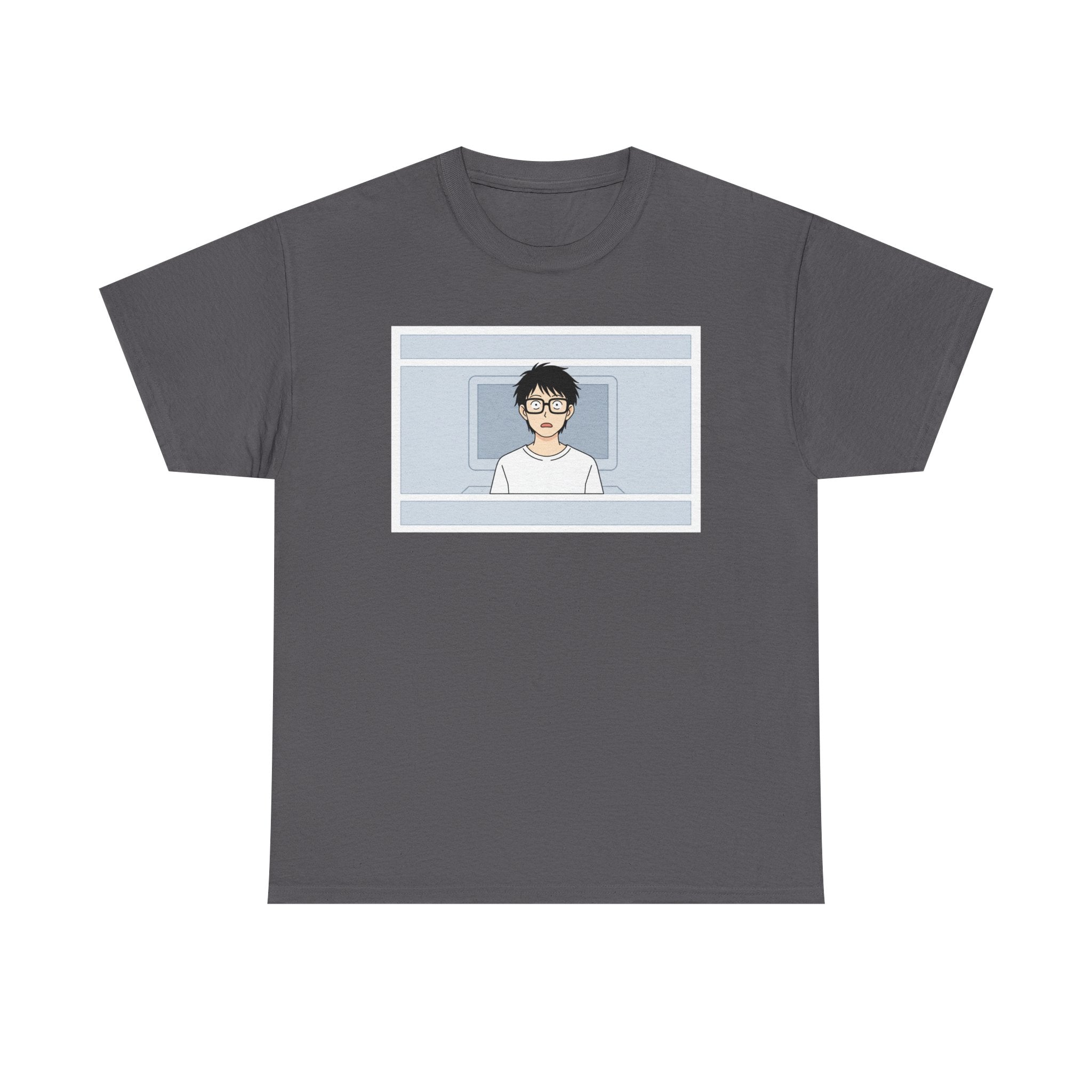 Clueless Otaku Minimalist Anime Guy Graphic Tee — Soft White Casual Shirt - Adult