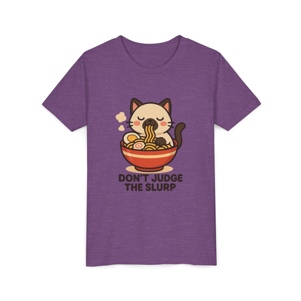 Youth Tee — Cute Cat Eating Ramen 'Don't Judge The Slurp' Graphic Shirt
