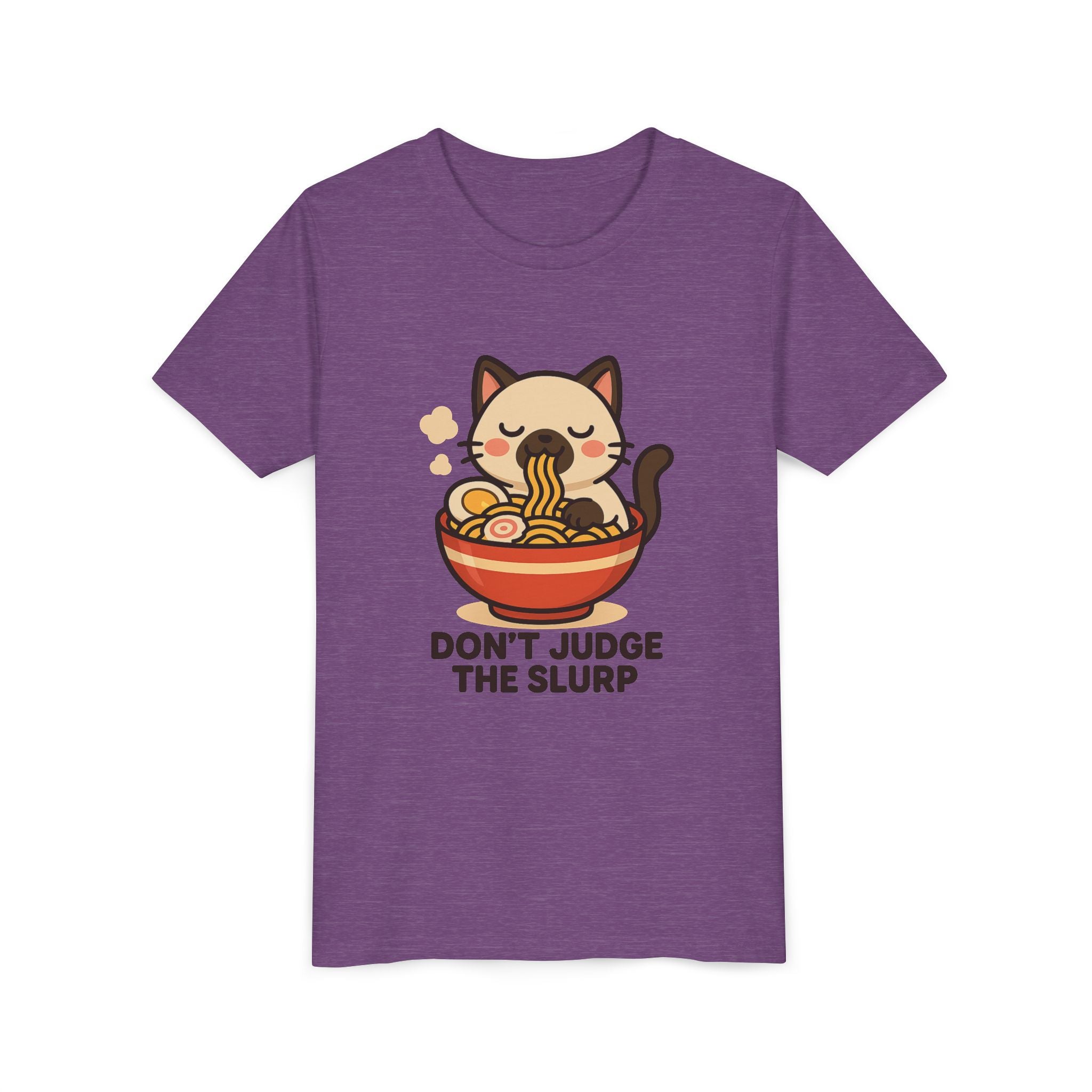 Youth Tee — Cute Cat Eating Ramen 'Don't Judge The Slurp' Graphic Shirt