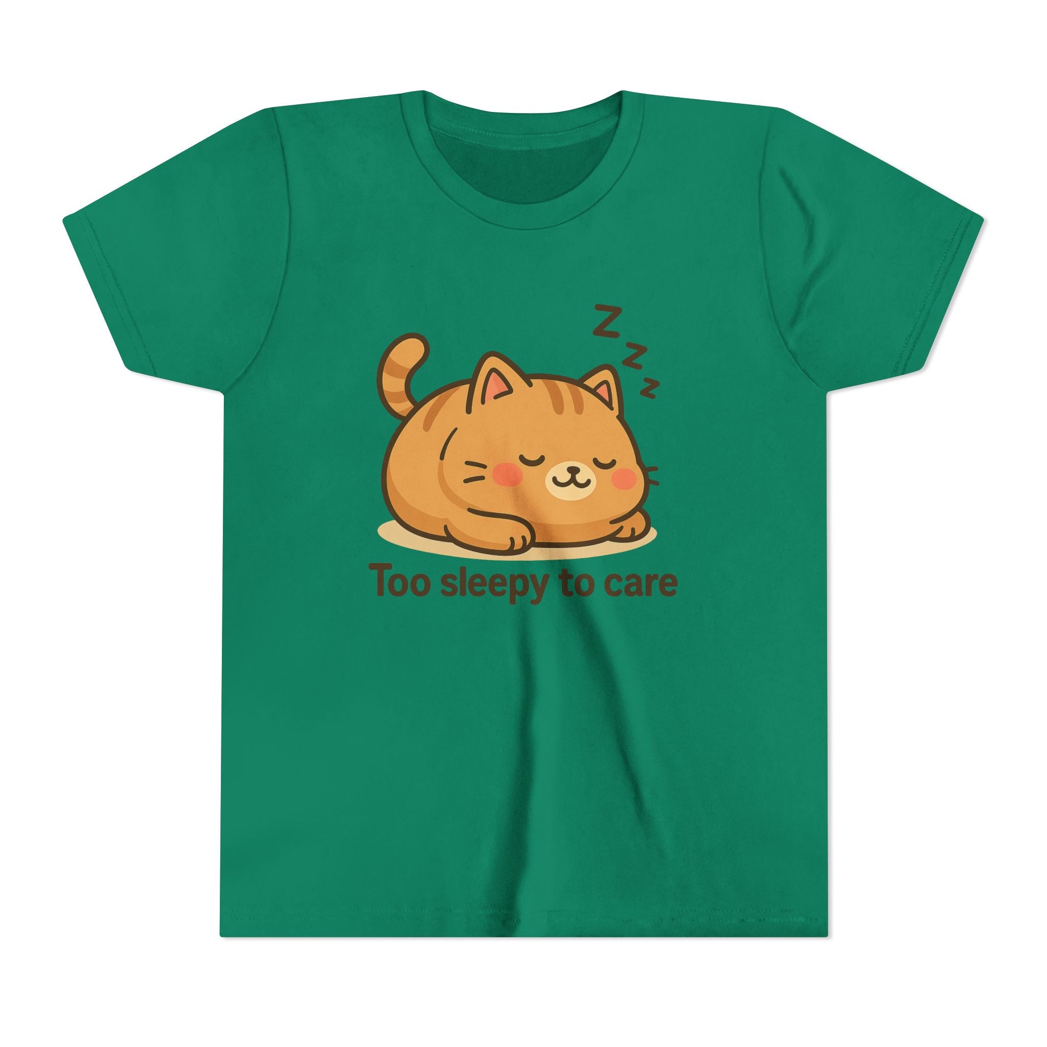 Youth Tee — Cute Sleeping Cat "Too Sleepy to Care" Graphic