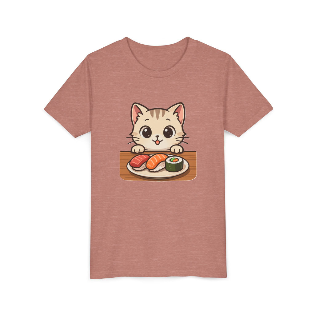 Kids Sushi Cat T-Shirt — Cute Kitty Eating Sushi Youth Tee