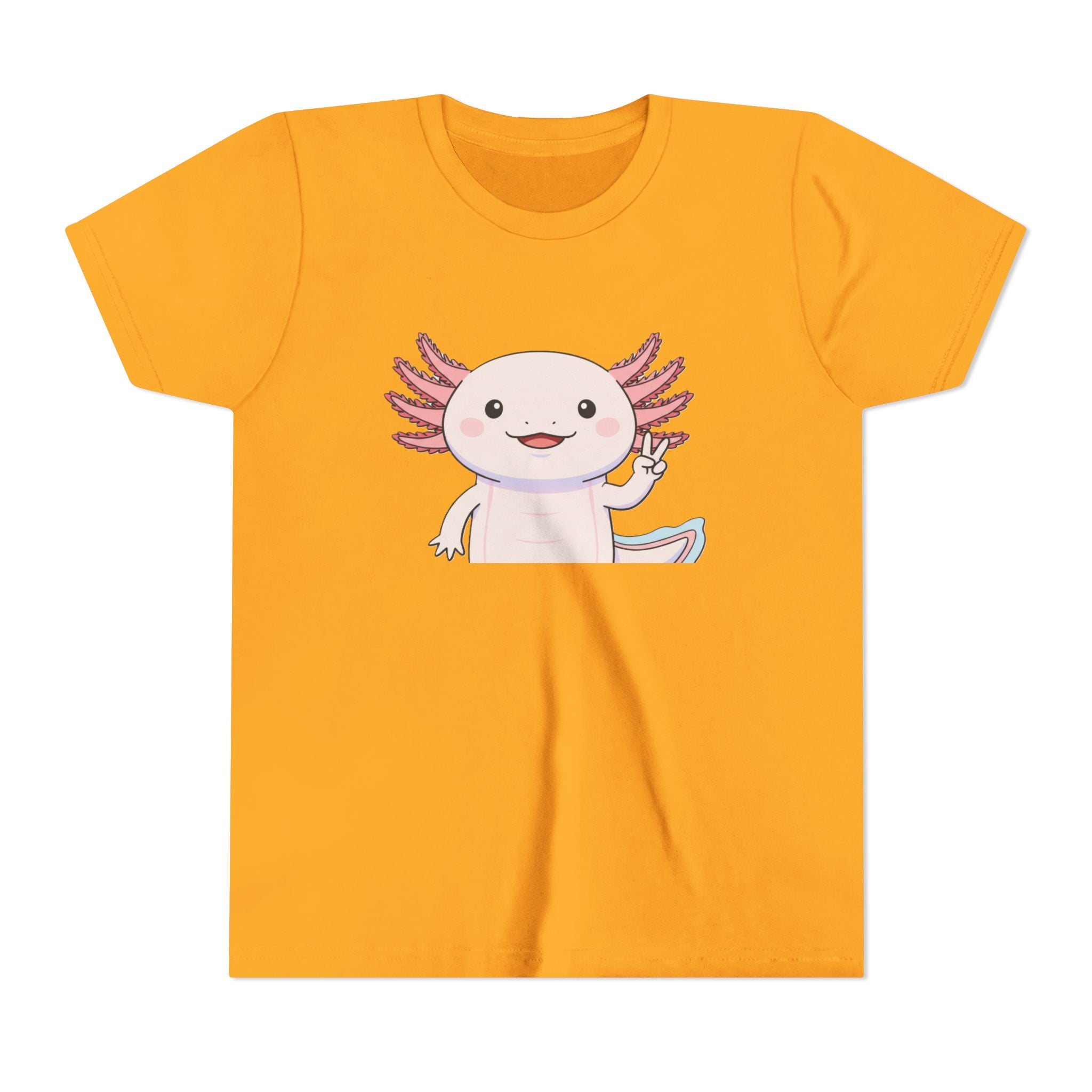 Kids Axolotl Throwing Peace Graphic Tee — Cute Pink Axolotl Salamander Youth T-Shirt - Kids