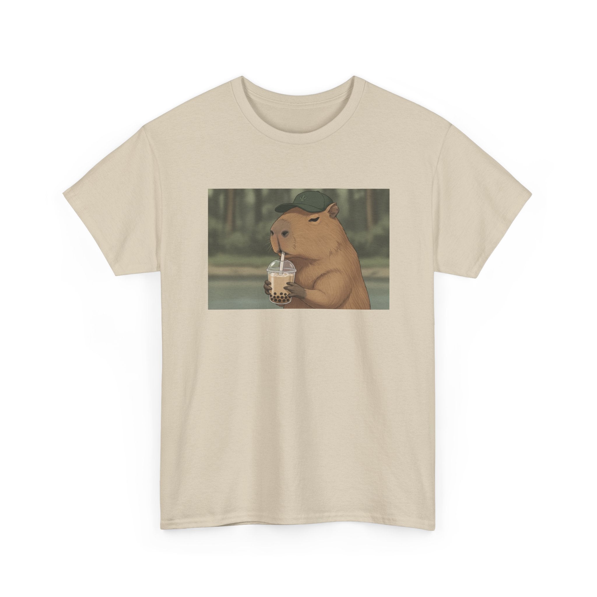 Capybara Drinking Boba T‑Shirt — Cute Cartoon Bubble Tea Tee - Adult