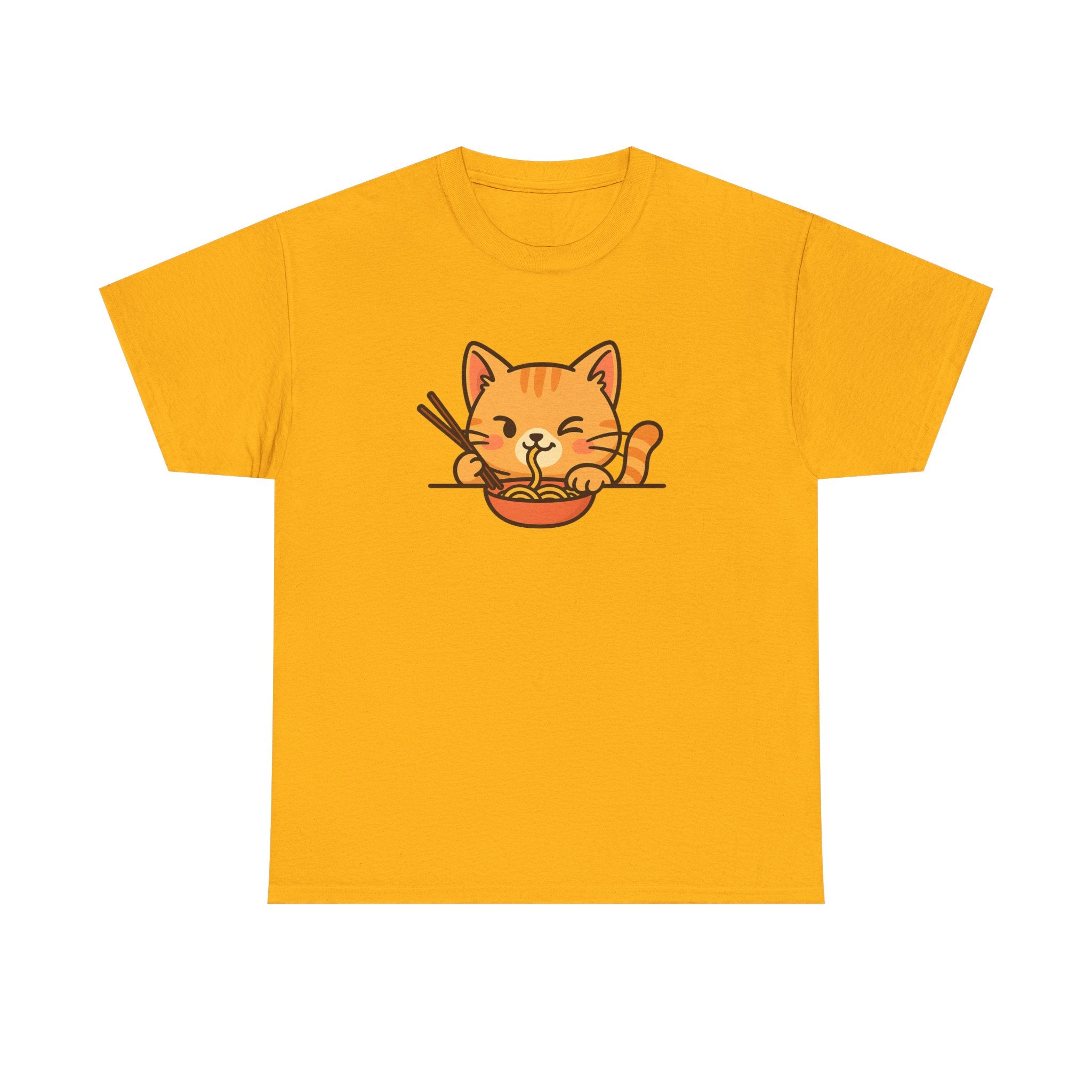 Cute Cat Eating Ramen T-Shirt — Kawaii Kitty Noodle Tee - Adult