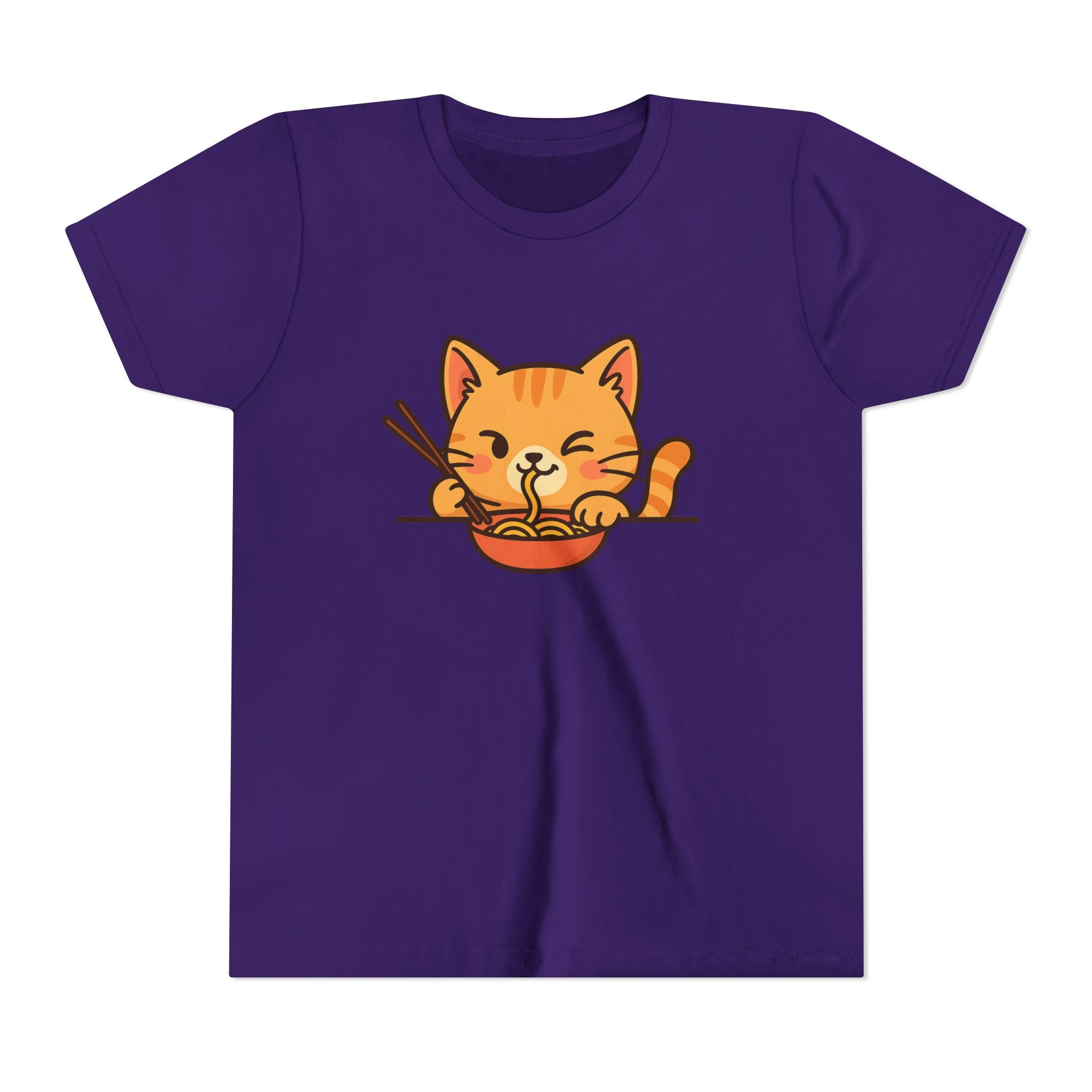 Kids Cat Eating Ramen T-Shirt – Cute Anime Noodle Kitty Youth Tee - Kids