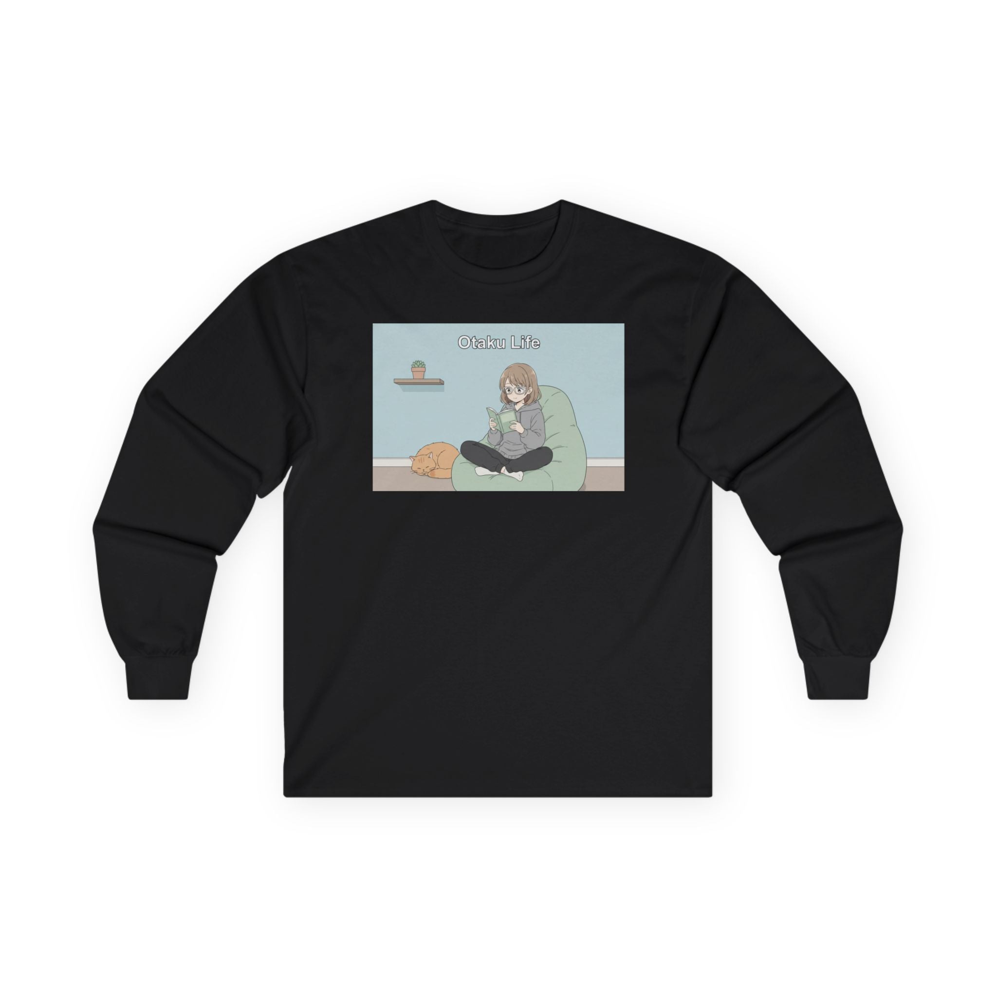 Cozy Cat Girl Otaku Long Sleeve Tee — "Cuddle Time" Anime Lounge Shirt - Adult