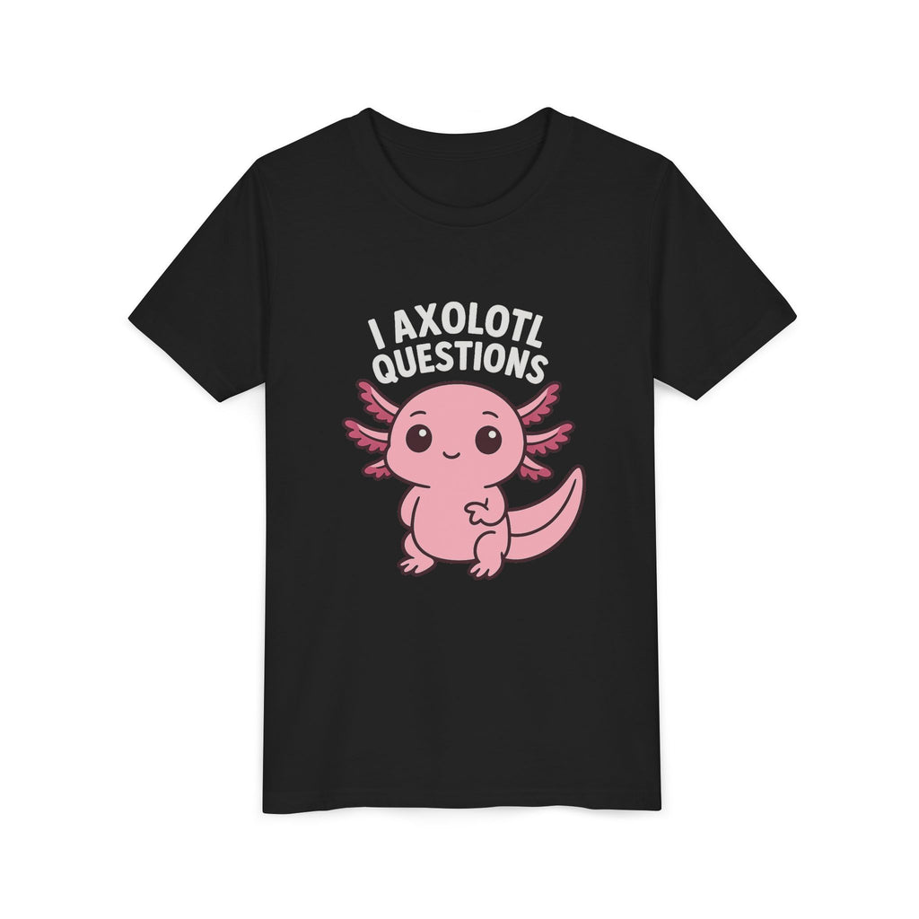 Youth Tee — Cute Pink Axolotl “Axolotl Questions” Kids Shirt
