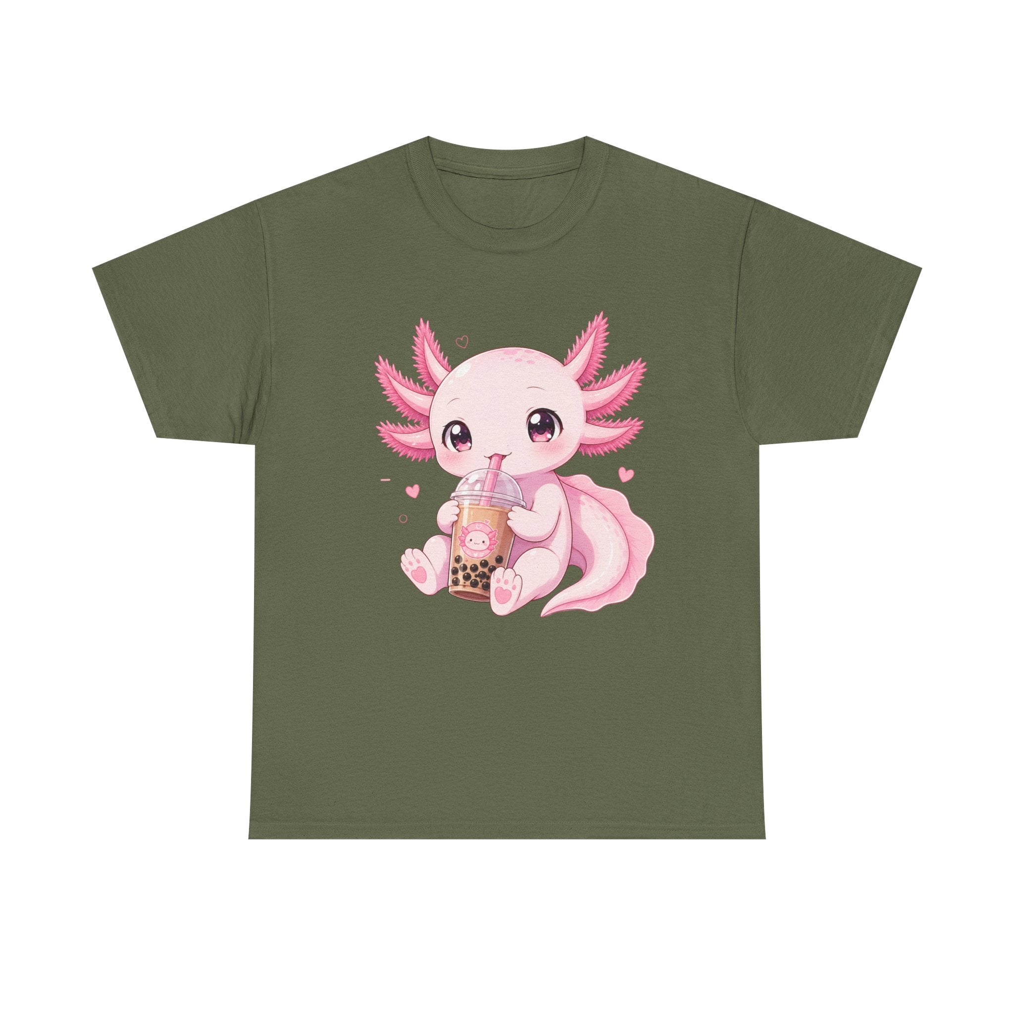 Axolotl Bubble Tea Tee — Cute Pink Axolotl Drinking Boba T-Shirt - Adult