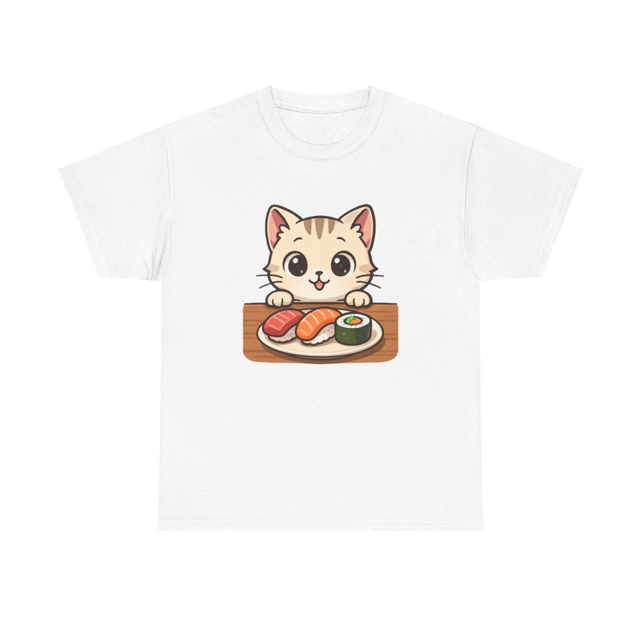 Cat & Sushi T-Shirt — Cute Kawaii Kitty with Sushi Graphic - Adult