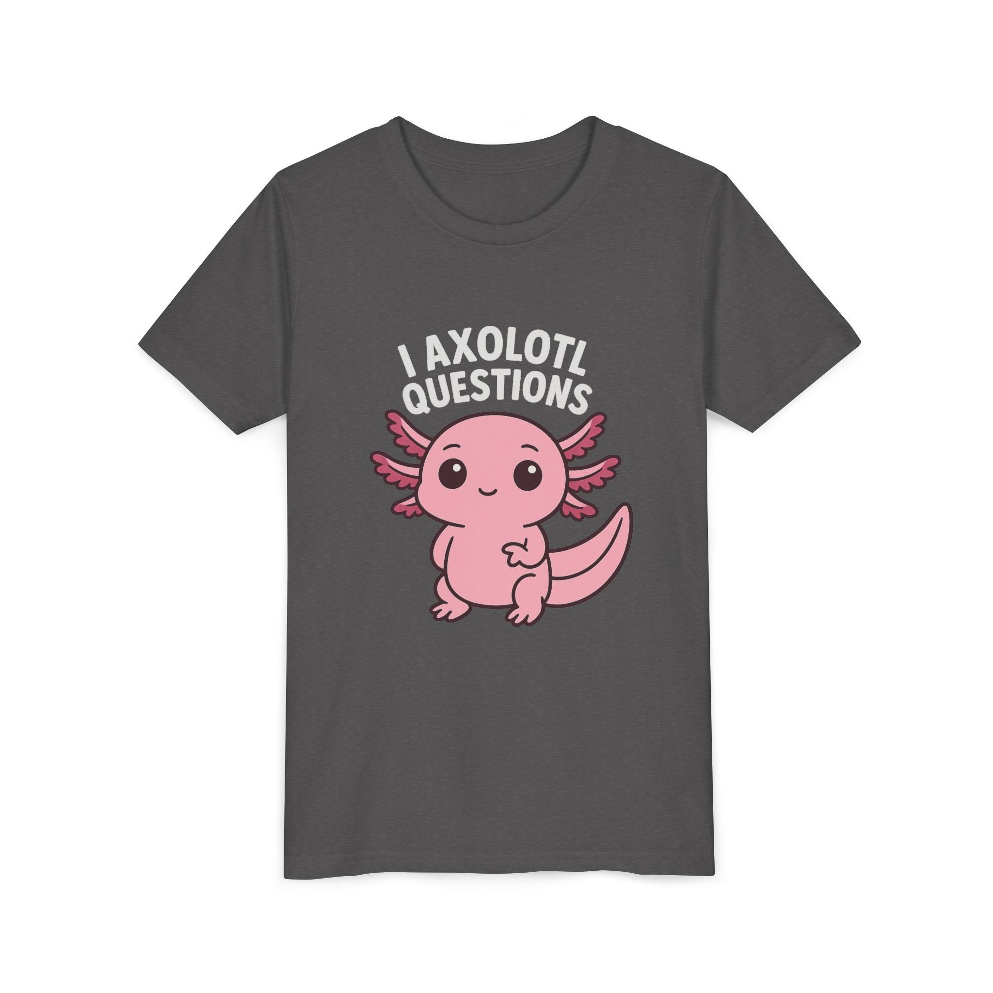 Youth Tee — Cute Pink Axolotl “Axolotl Questions” Kids Shirt
