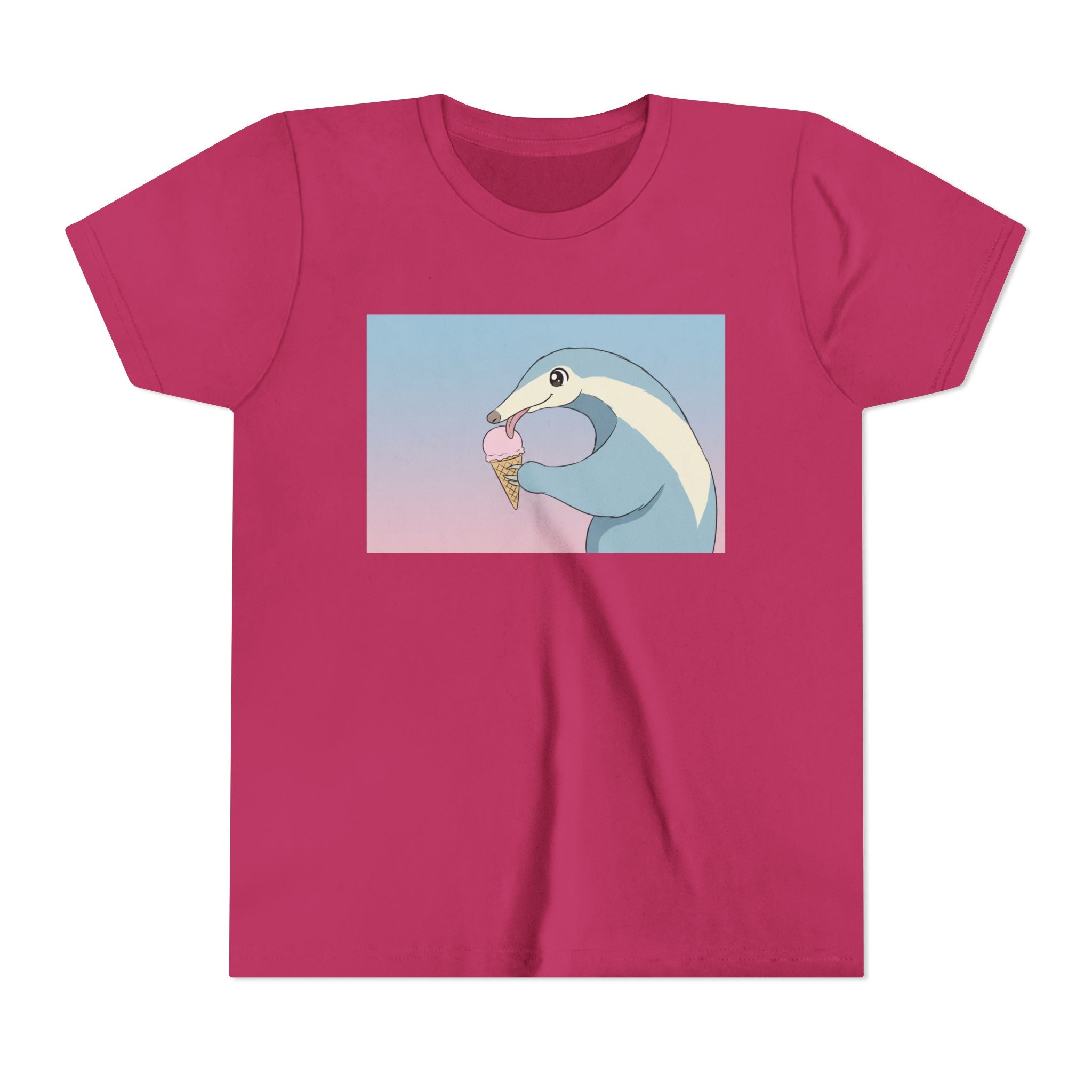 Anteater Eating Ice Cream Kids Tee — Cute Pastel Animal Graphic Youth T-Shirt - Kids