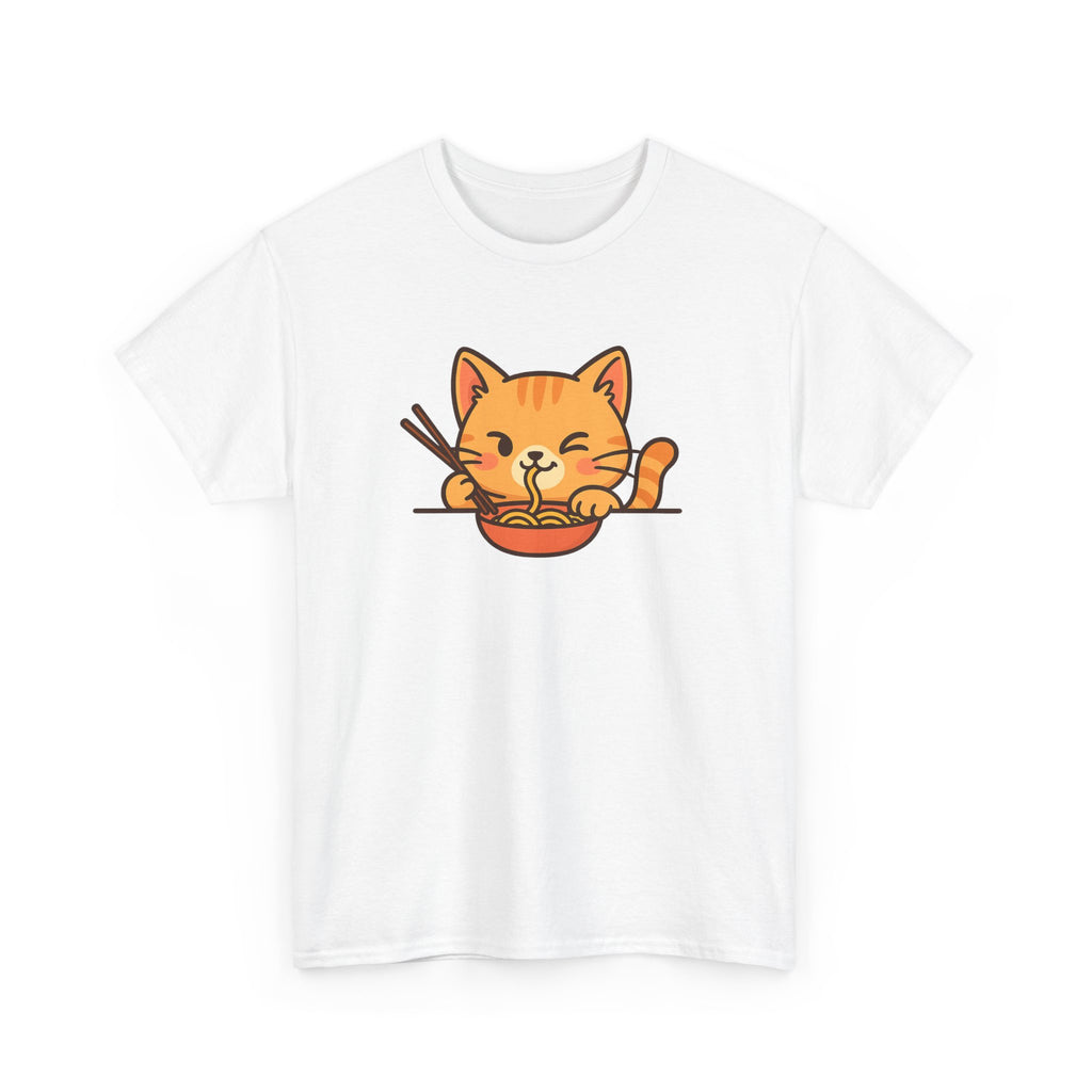 Cute Cat Eating Ramen T-Shirt — Kawaii Kitty Noodle Tee - Adult